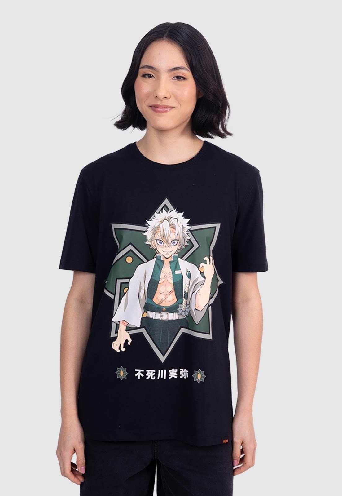 Camiseta Piticas Demon Slayer Sanemi Shinazugawa Hashira do Vento Preto