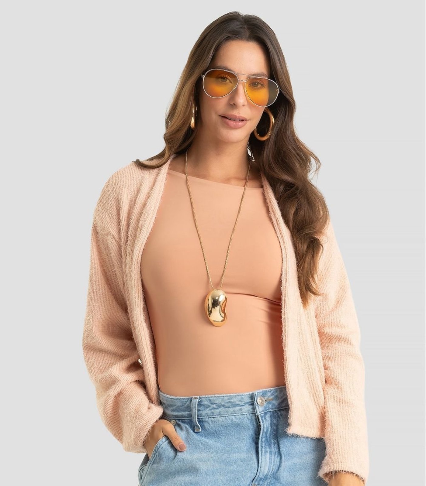 Cardigan Feminino Em Tricot Felpudo Dianna Rosa