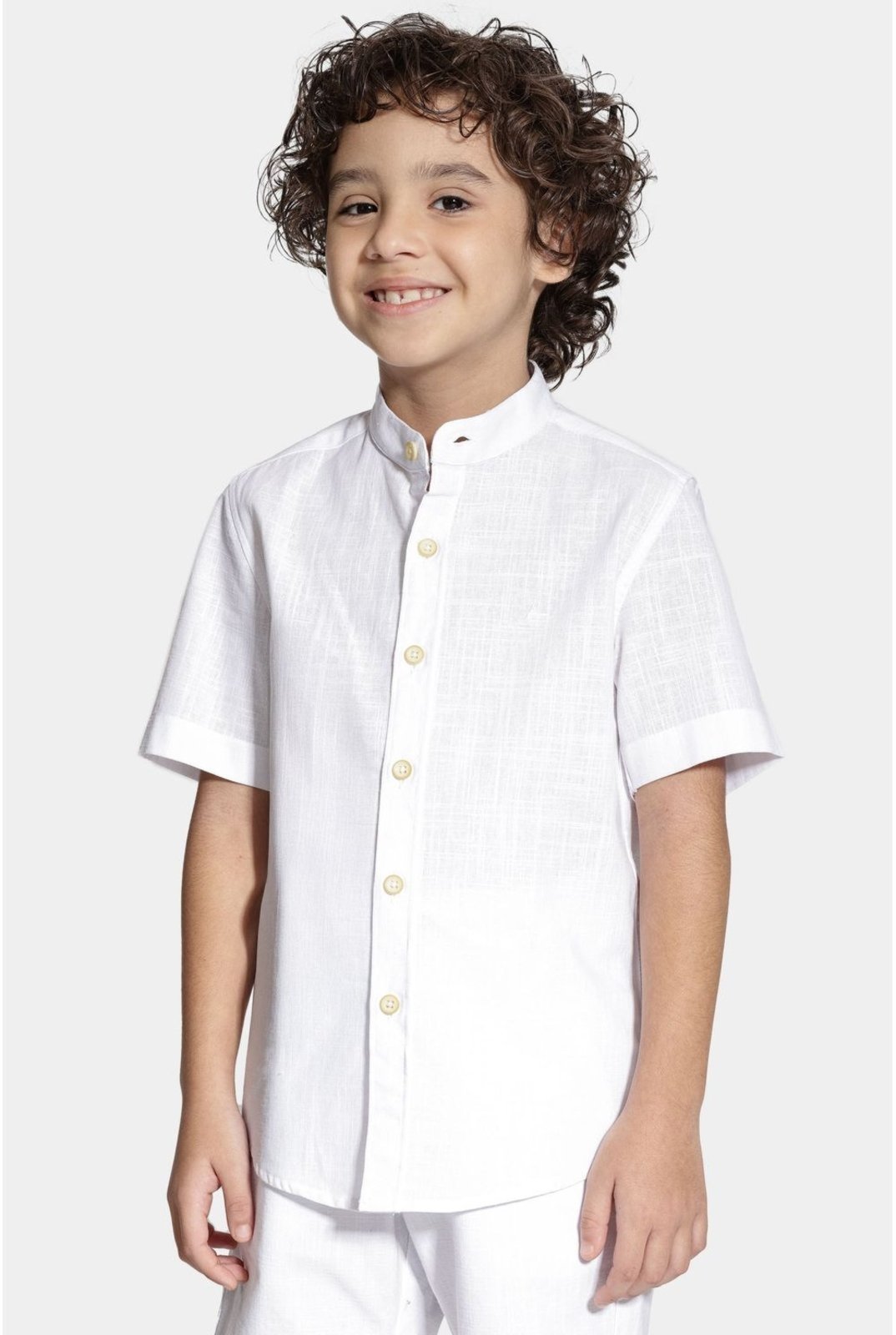 Infantil – Camisa Aramis Algodão Manga Curta Gola Padre Branco