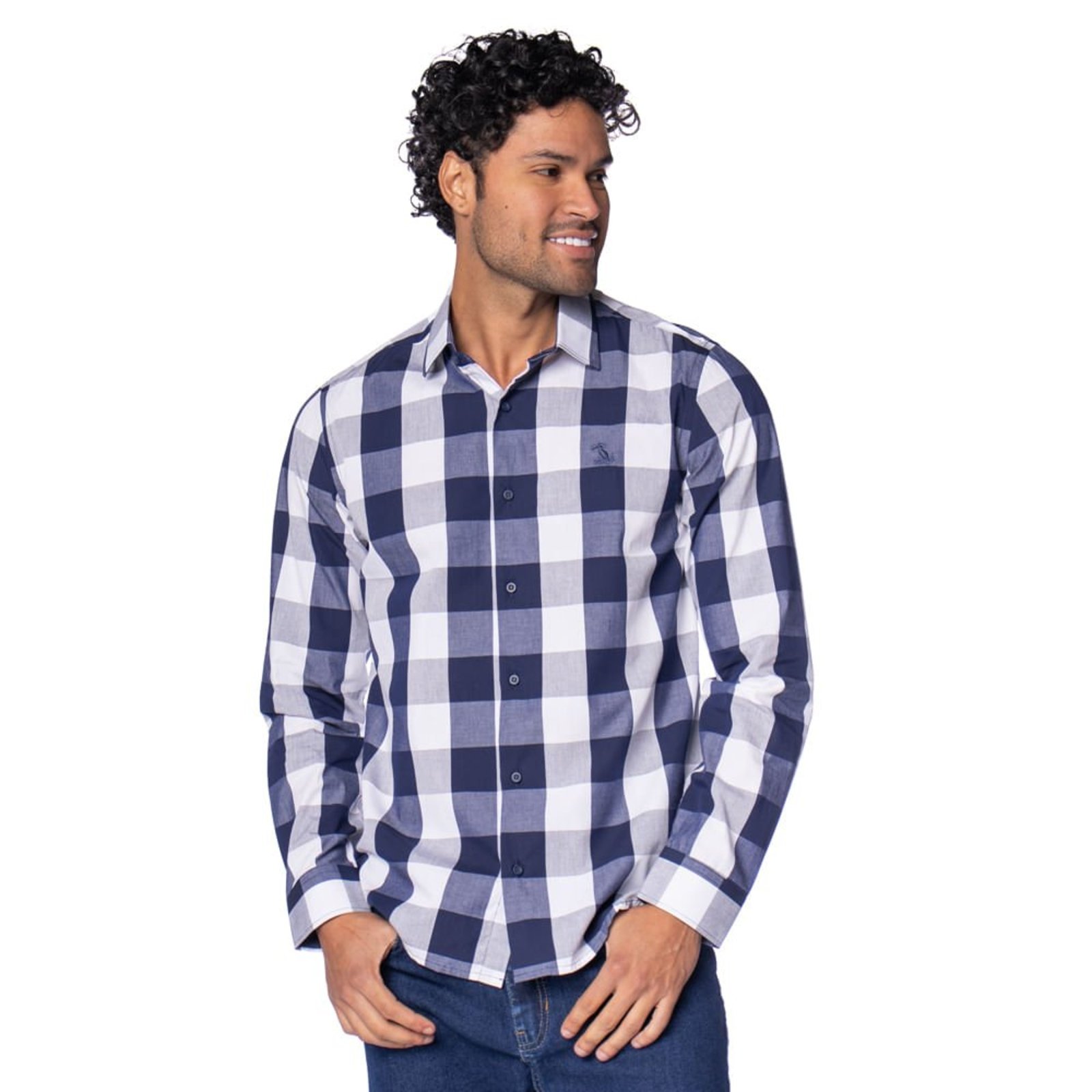 Camisa Masculina Amil Manga Longa Slim Aston Azul