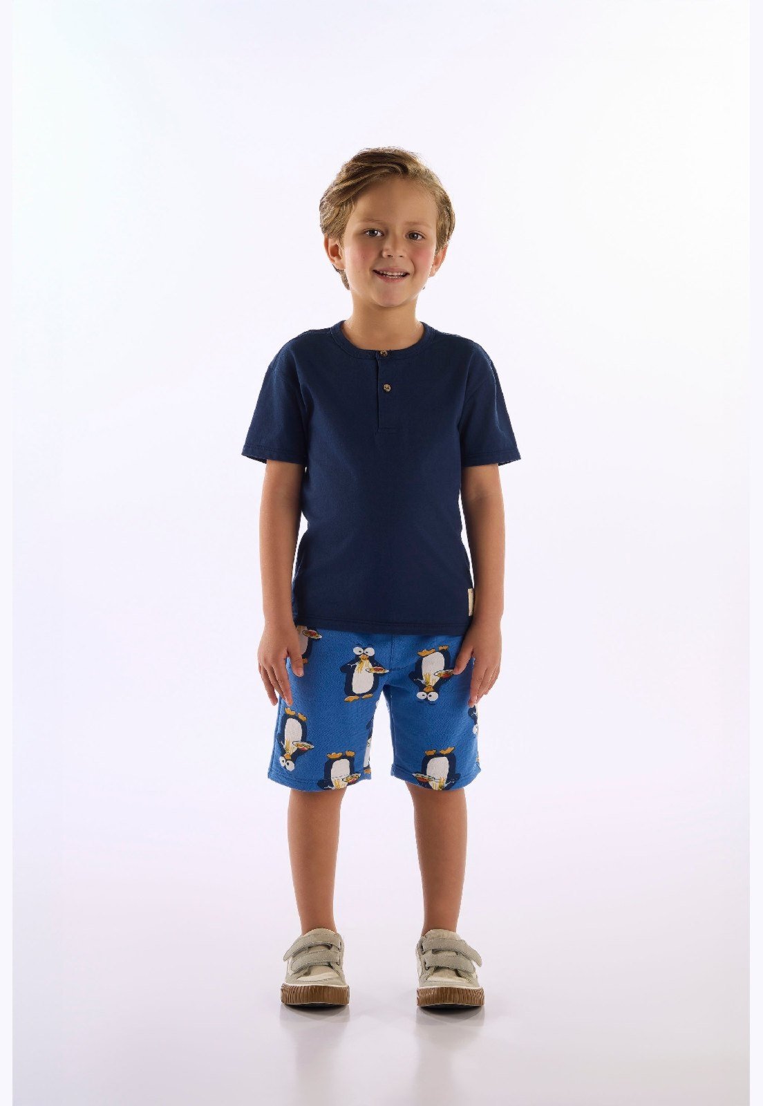 Infantil - Conjunto Camiseta Bermuda Pinguim Up Baby Azul