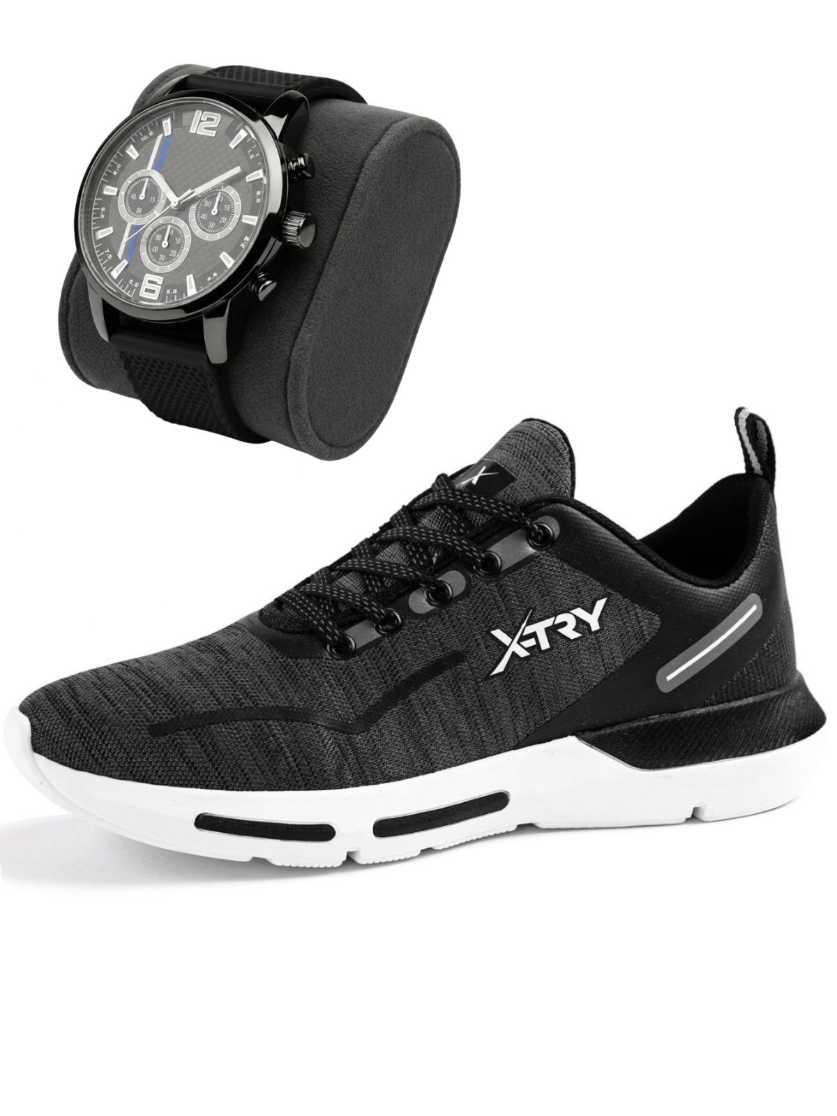 Kit Tênis Masculino Para Corrida Esportivo Running Macio Treino com Relógio Ponteiro