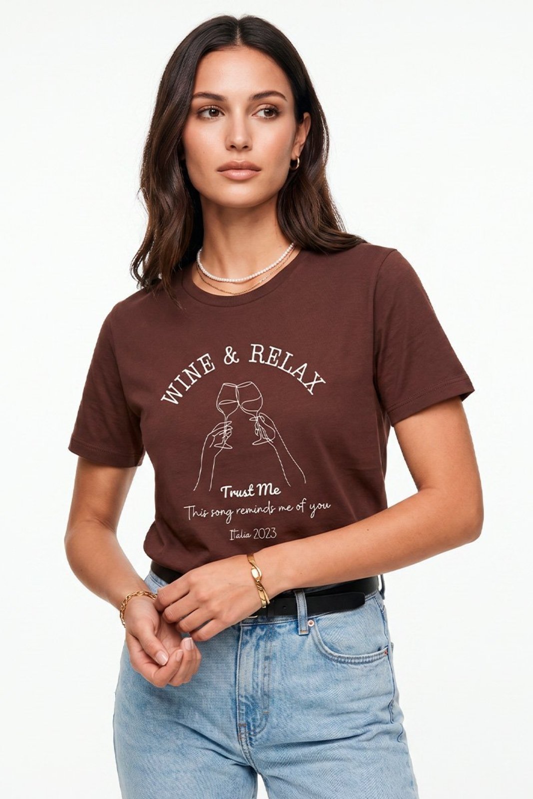 Camiseta Cianitas Marrom Estampa Wine & Relax