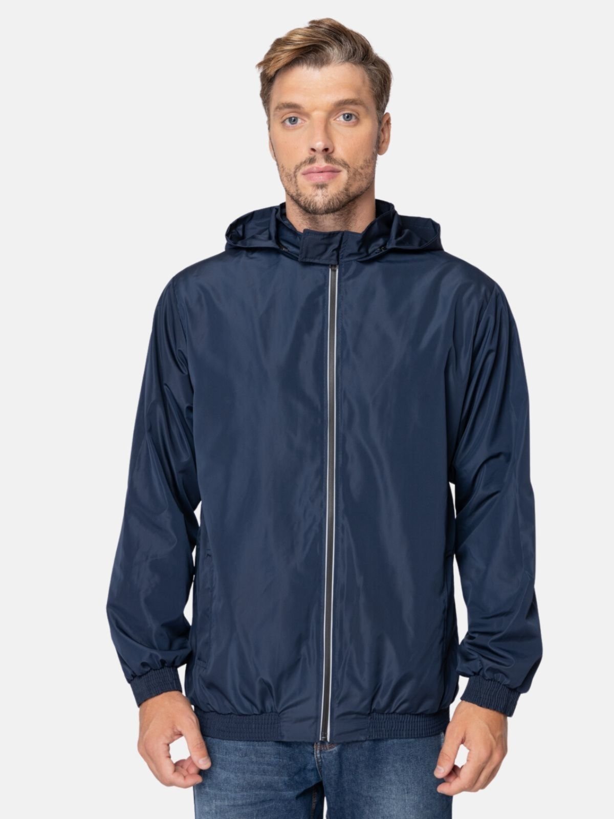 Jaqueta Corta Vento Impermeável com Capuz Masculina Carbella Azul Fecho Refletivo