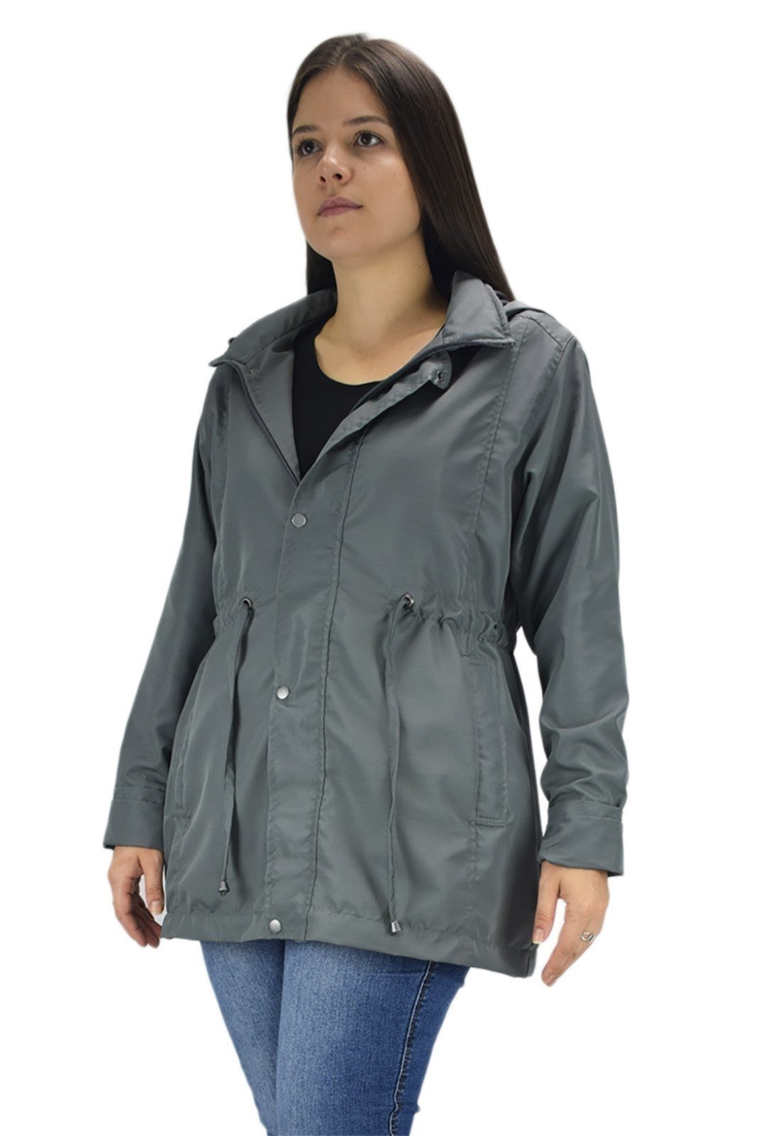 Parka Jaqueta Butu Biru Extra Grande Plus Size Feminino Cinza