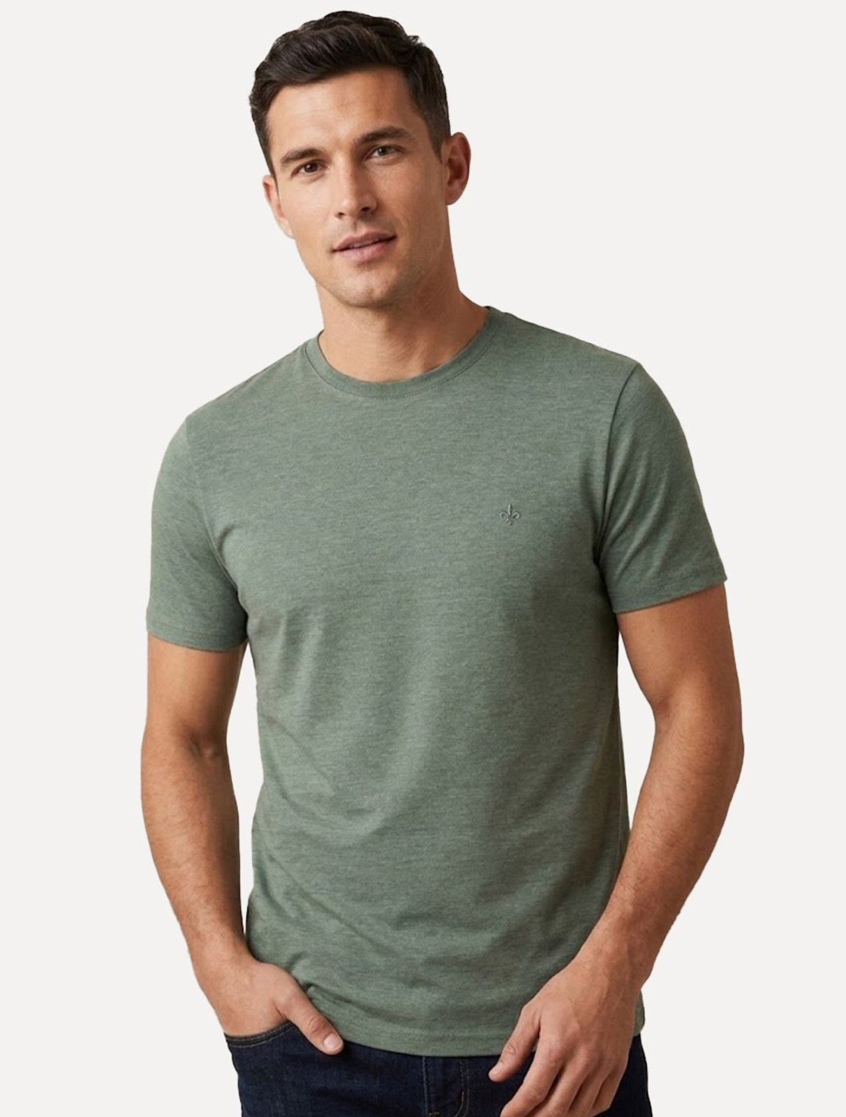 Camiseta Dudalina Regular Fit Textura Logo Verde Mescla