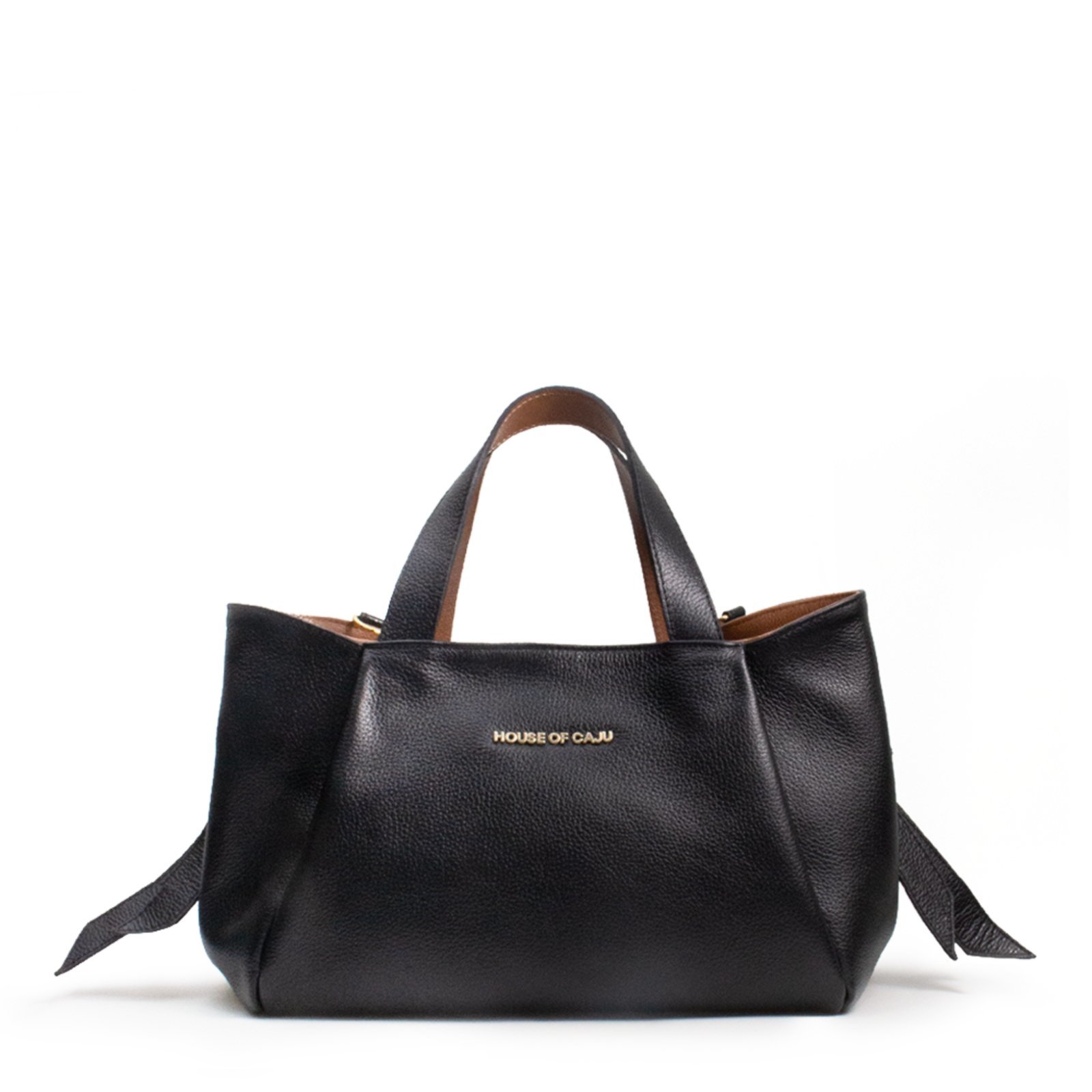 Bolsa Feminina Em Couro Alça de Mão Preto Com Caramelo “Regina Zaqui”