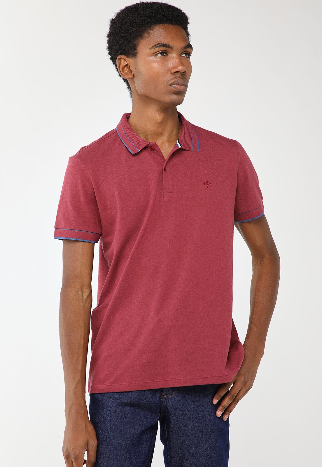 Polo Masculina Dudalina Detalhe Contrastante Vermelha