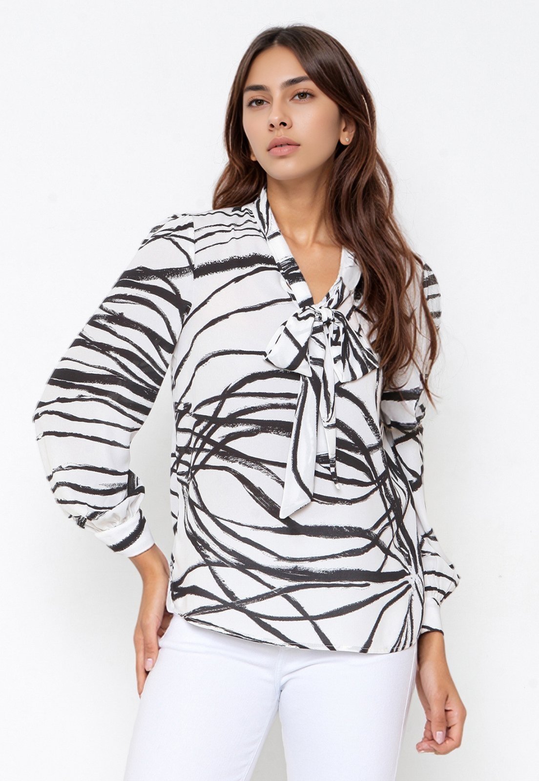Blusa Intens Manga Longa Crepe Laço