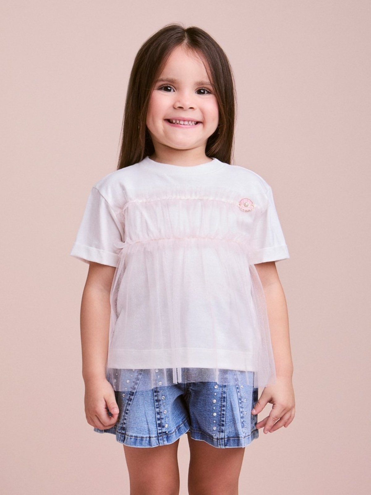 Infantil - Blusa Off White com Mangas Balonê