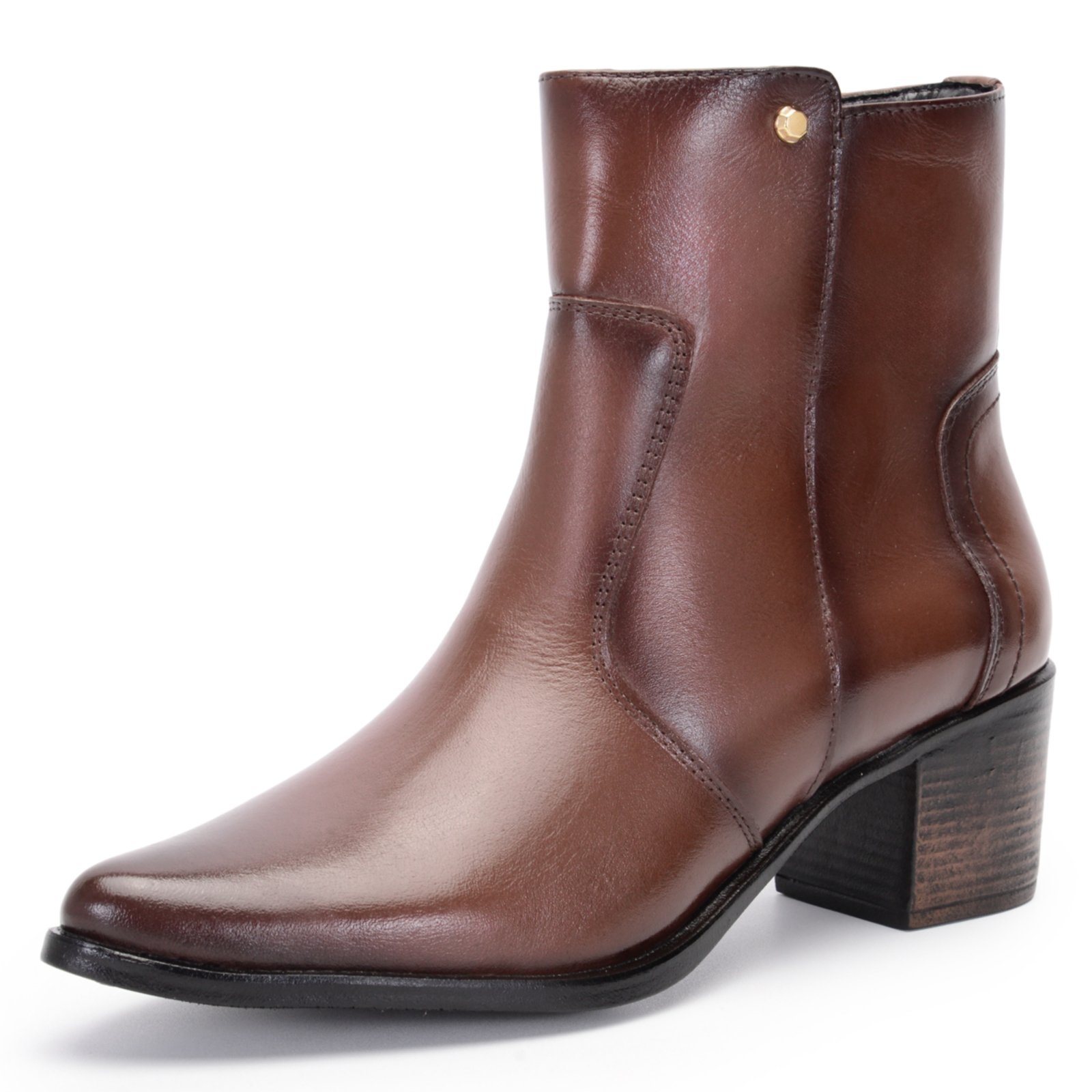 Bota Feminina Ferrile Bico Fino Cano Curto Salto Bloco Café 5502