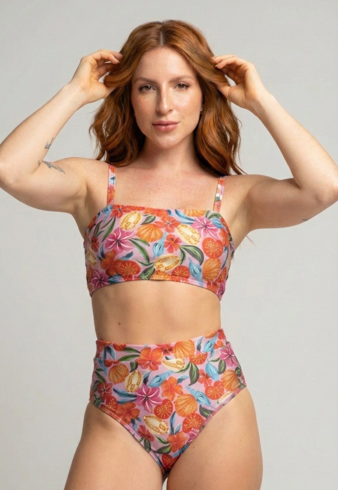 Biquíni Top Faixa WLS Modas Hot Pants Estampado Cintura Alta Estampado