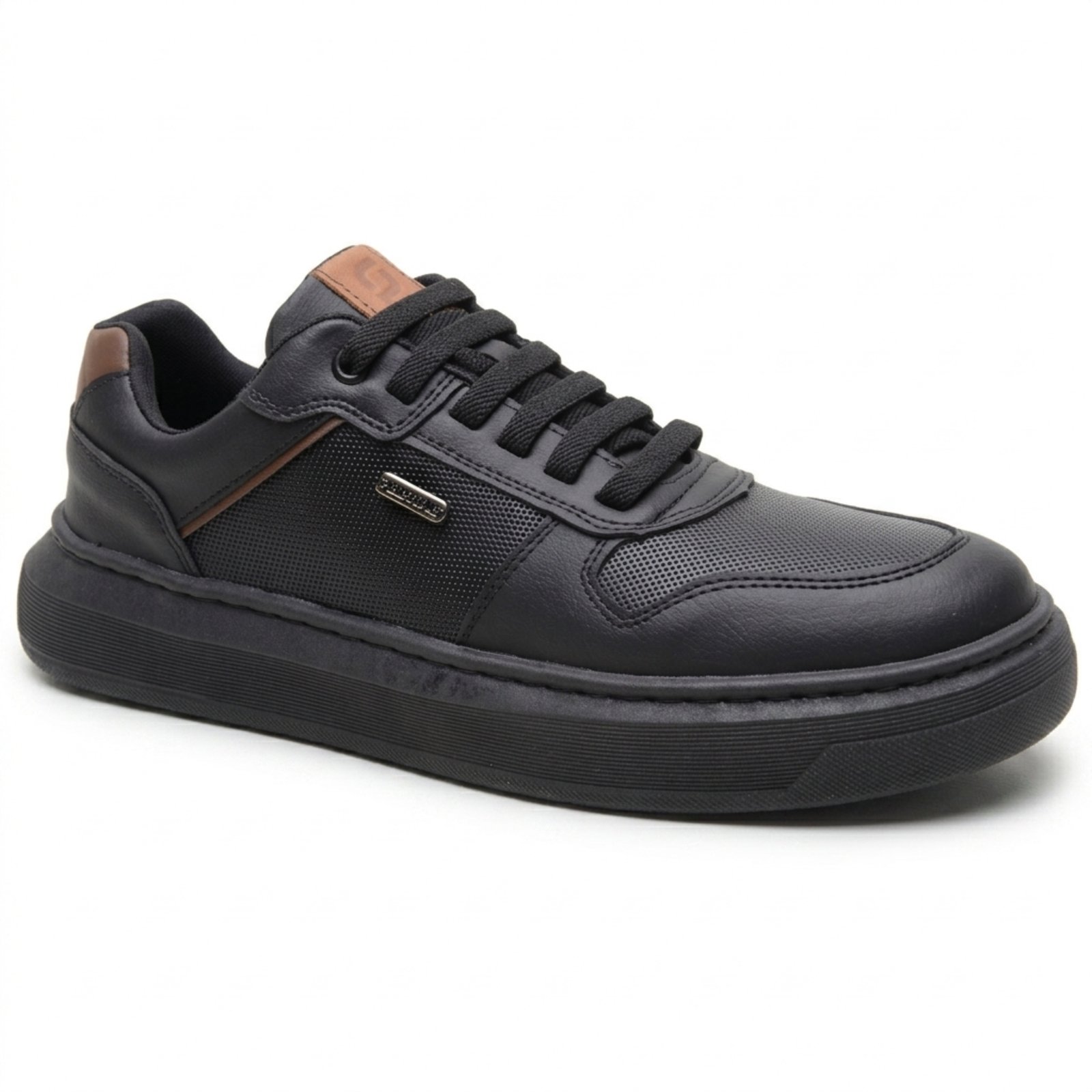 Tênis Sapatênis Masculino Preto Miuzzi Casual Clássico Para Trabalho Dia a Dia Com Solado Alto Branco Plataforma Com Cadarço