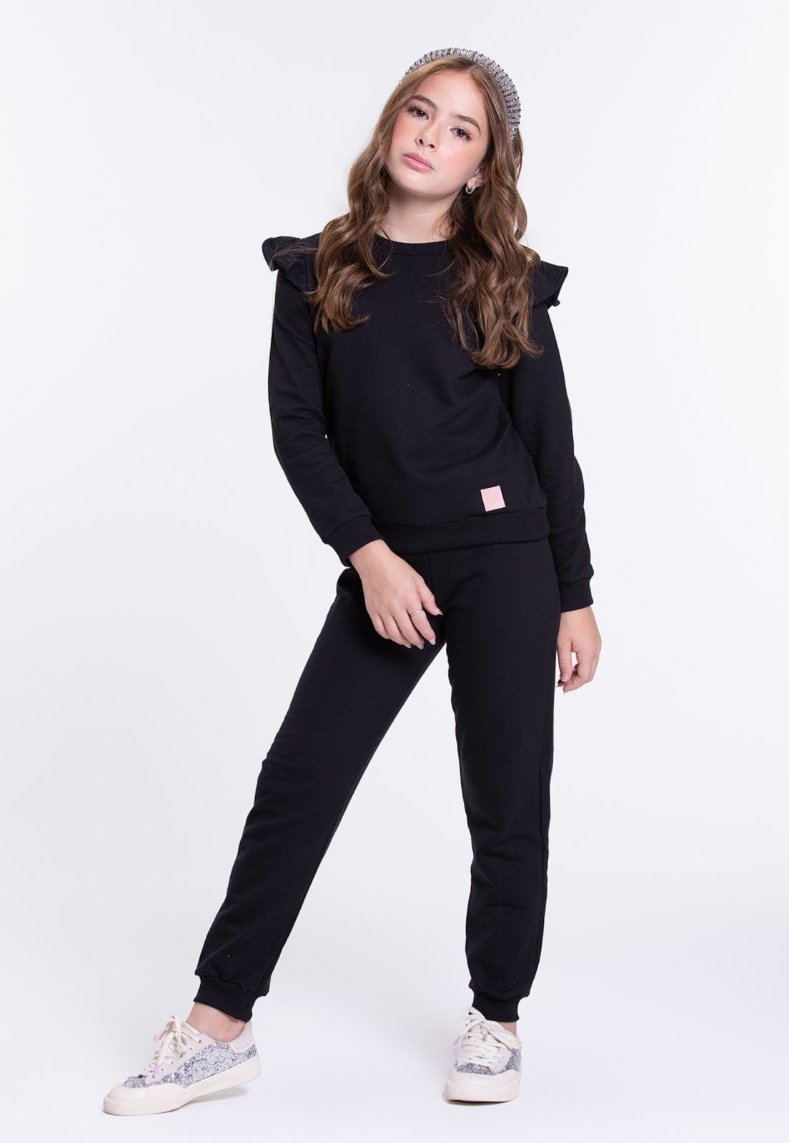 Infantil - Conjunto Moletom Feminino Babadinho Preto - Vida Costeira