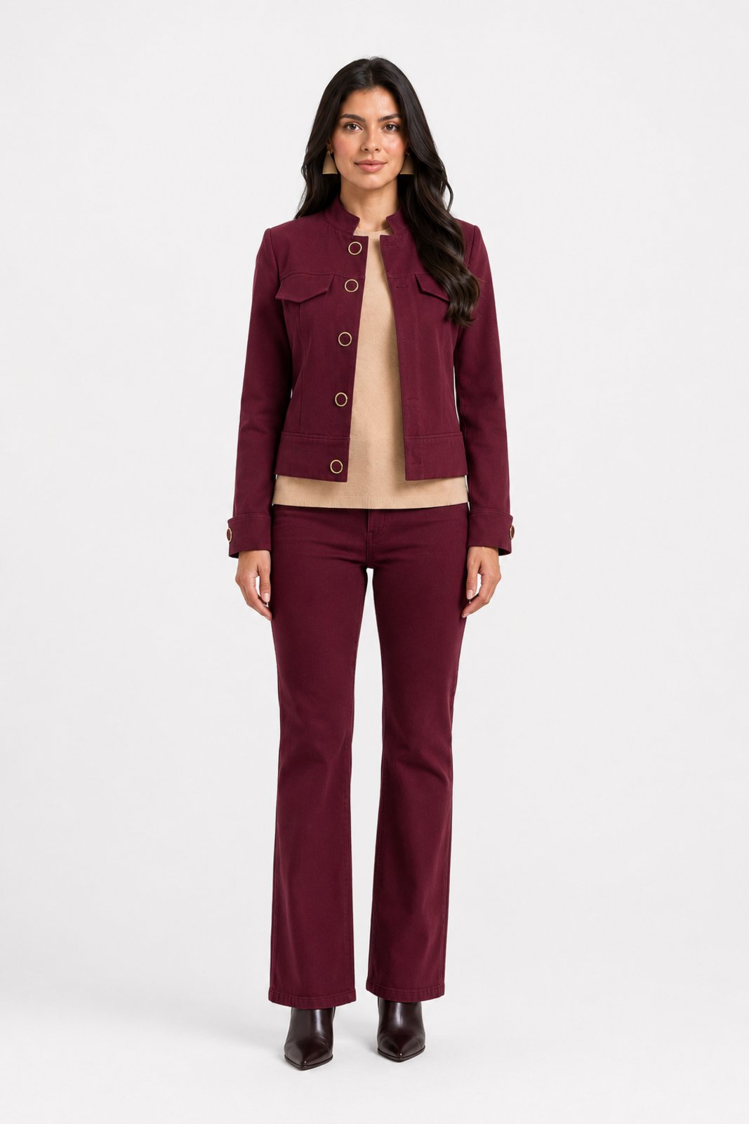 Jaqueta Feminina D Bell Outlet Fashion Botões Vinho