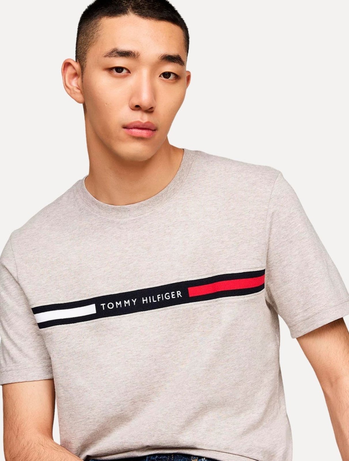 Vista 3 Camiseta Tommy Hilfiger Masculina Chest Insert Logo Areia Mescla bege Tommy Hilfiger bege