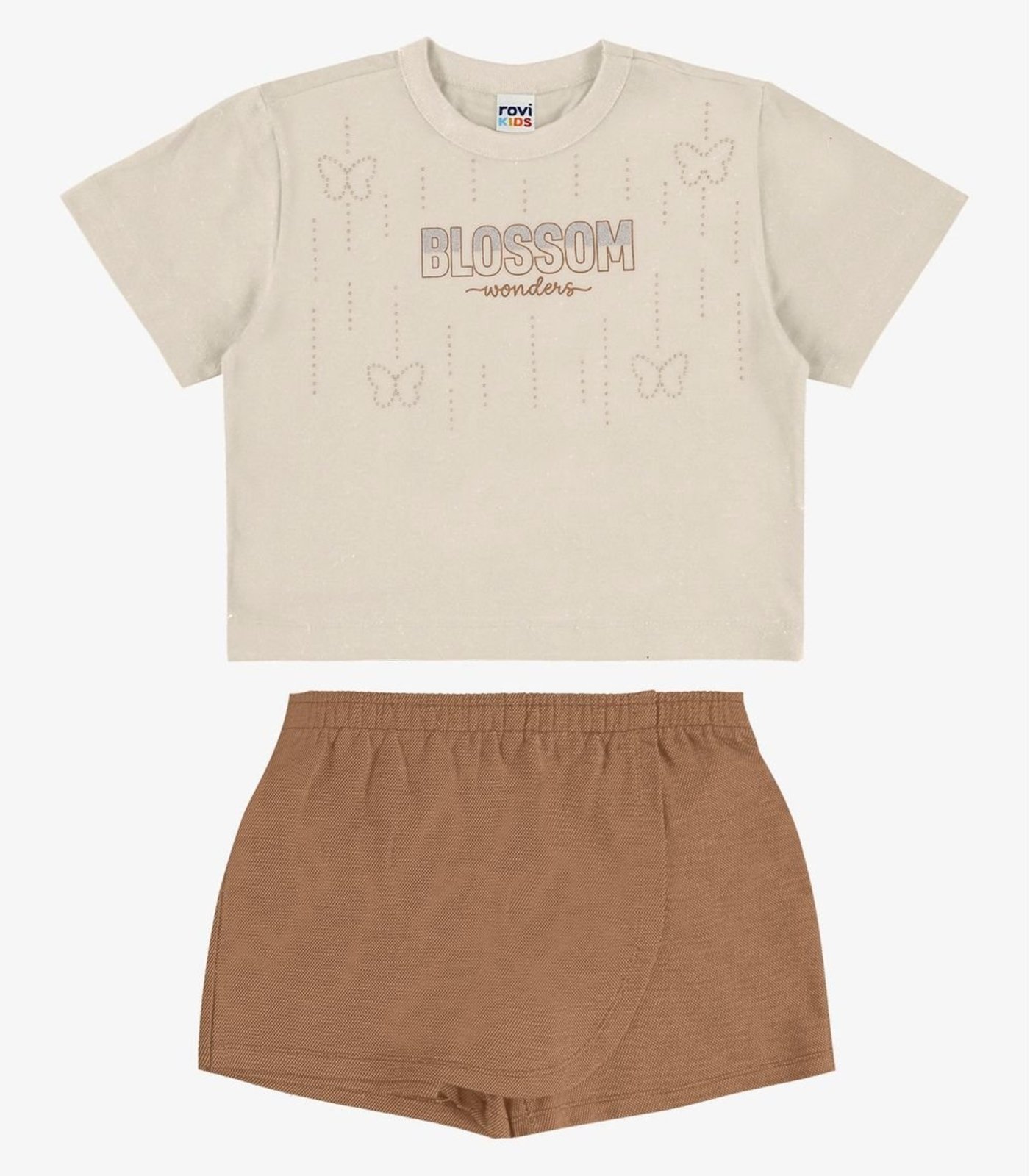 Infantil - Conjunto Blusa Com Shorts Saia Rovi Bege