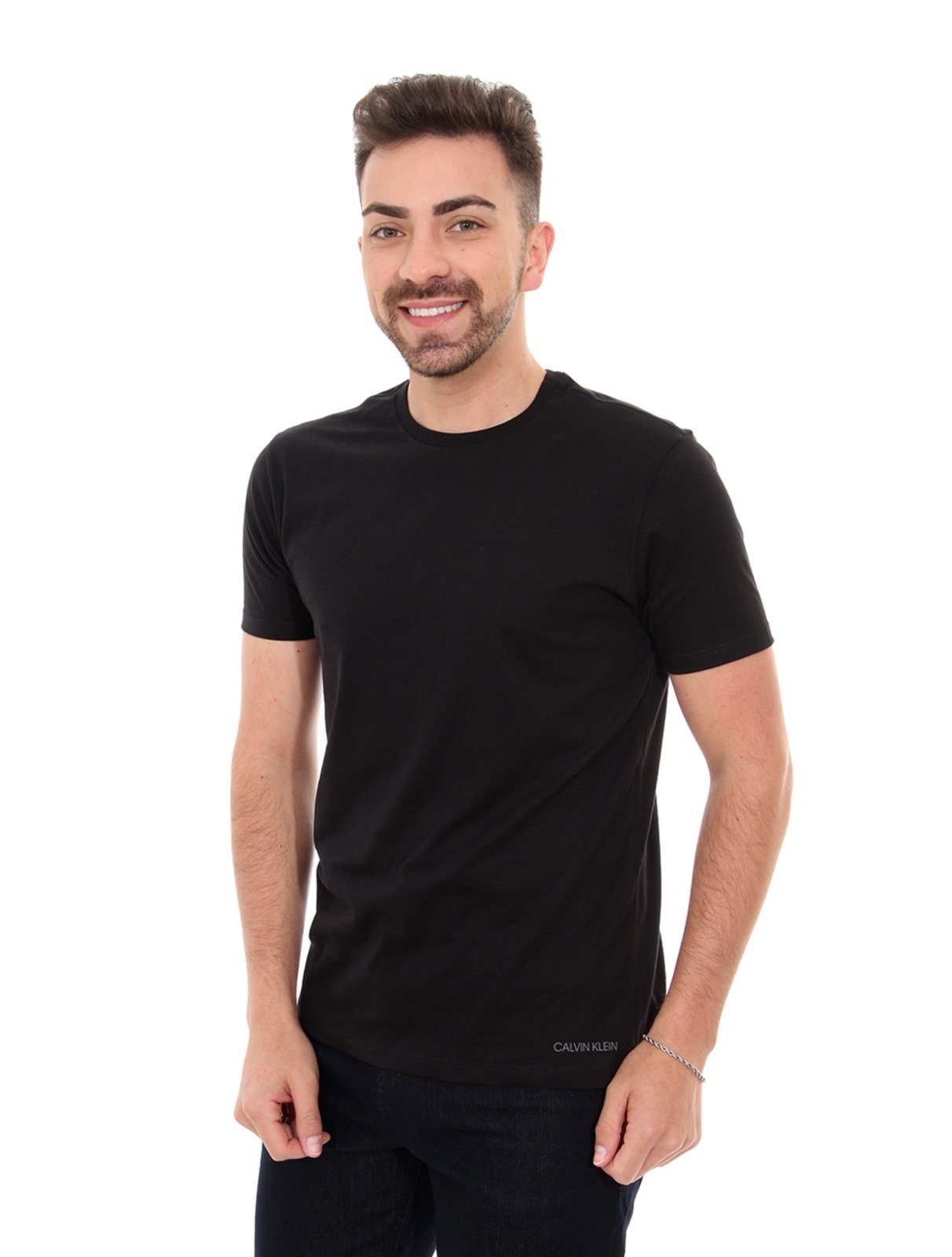 Camisetas Calvin Klein Underwear Masculinas C-Neck Pretas Pack 2UN