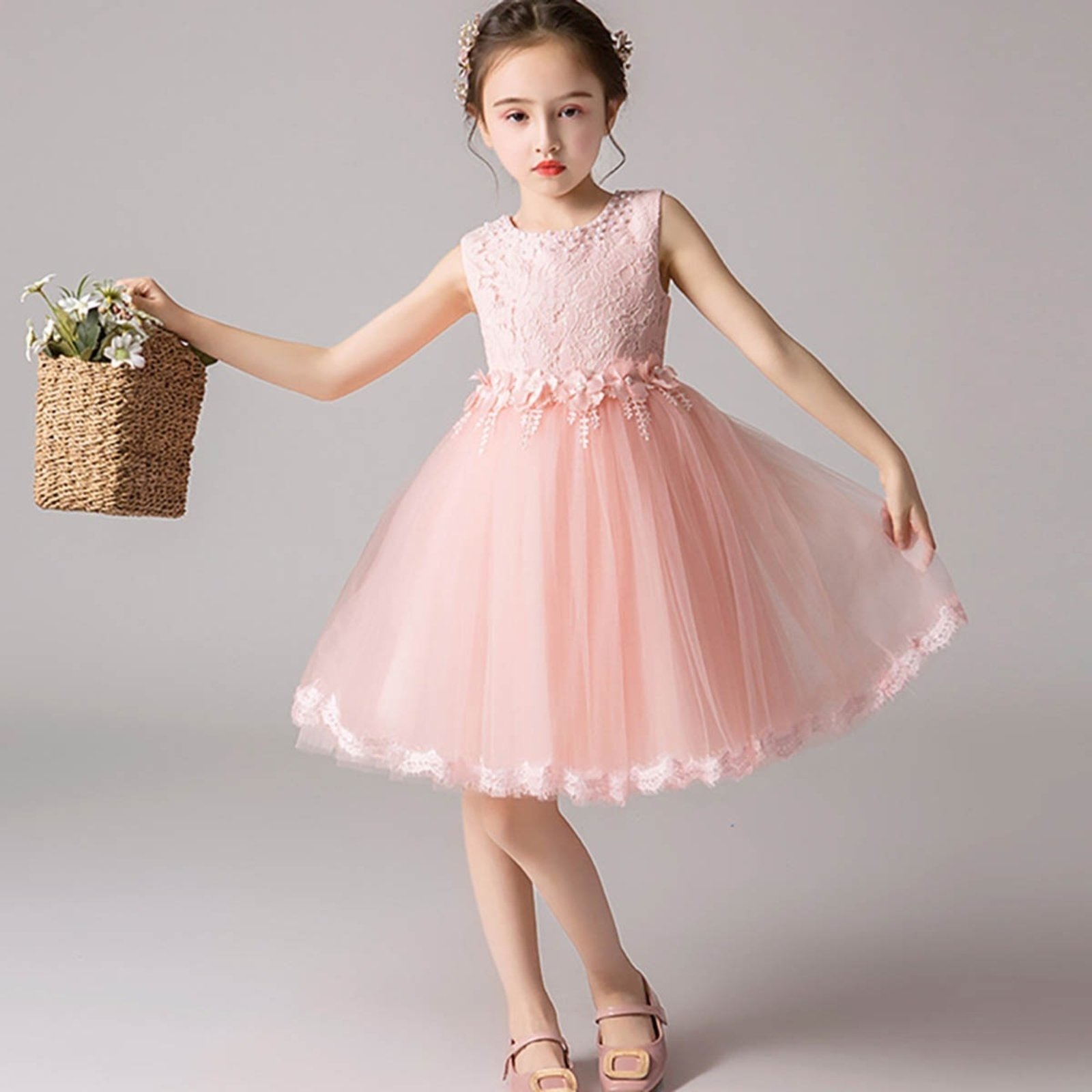 Infantil - Vestido Aniversário Dama De Festa Casamento Perola