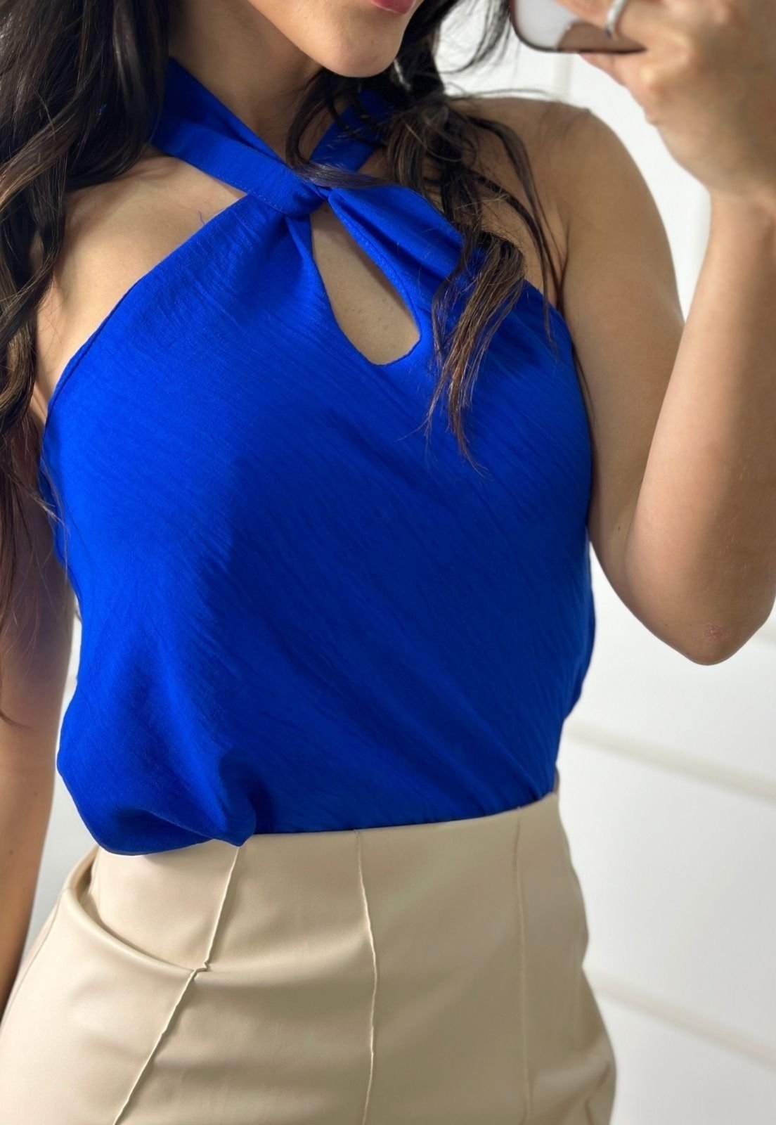Blusa Cruzada Crepe Duna Luare Azul