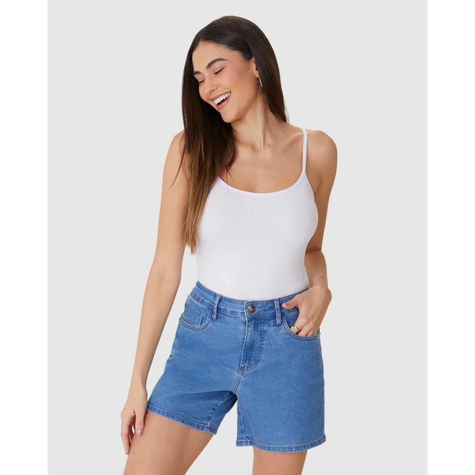 Regata Básica Feminina Decote Redondo Em Viscose Stretch
