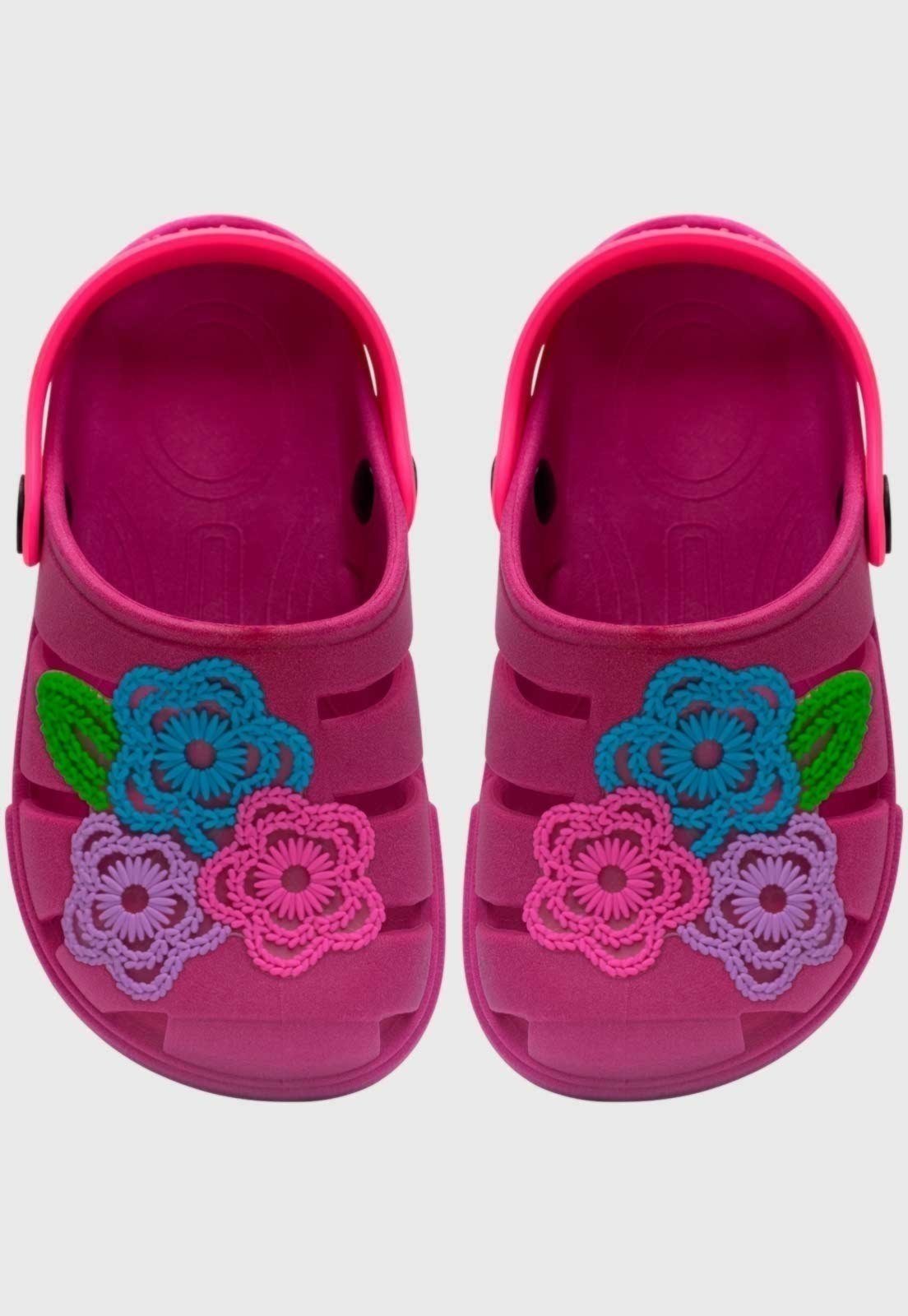Infantil - Sandalia Babuche Pópidi Menina Flores Pink
