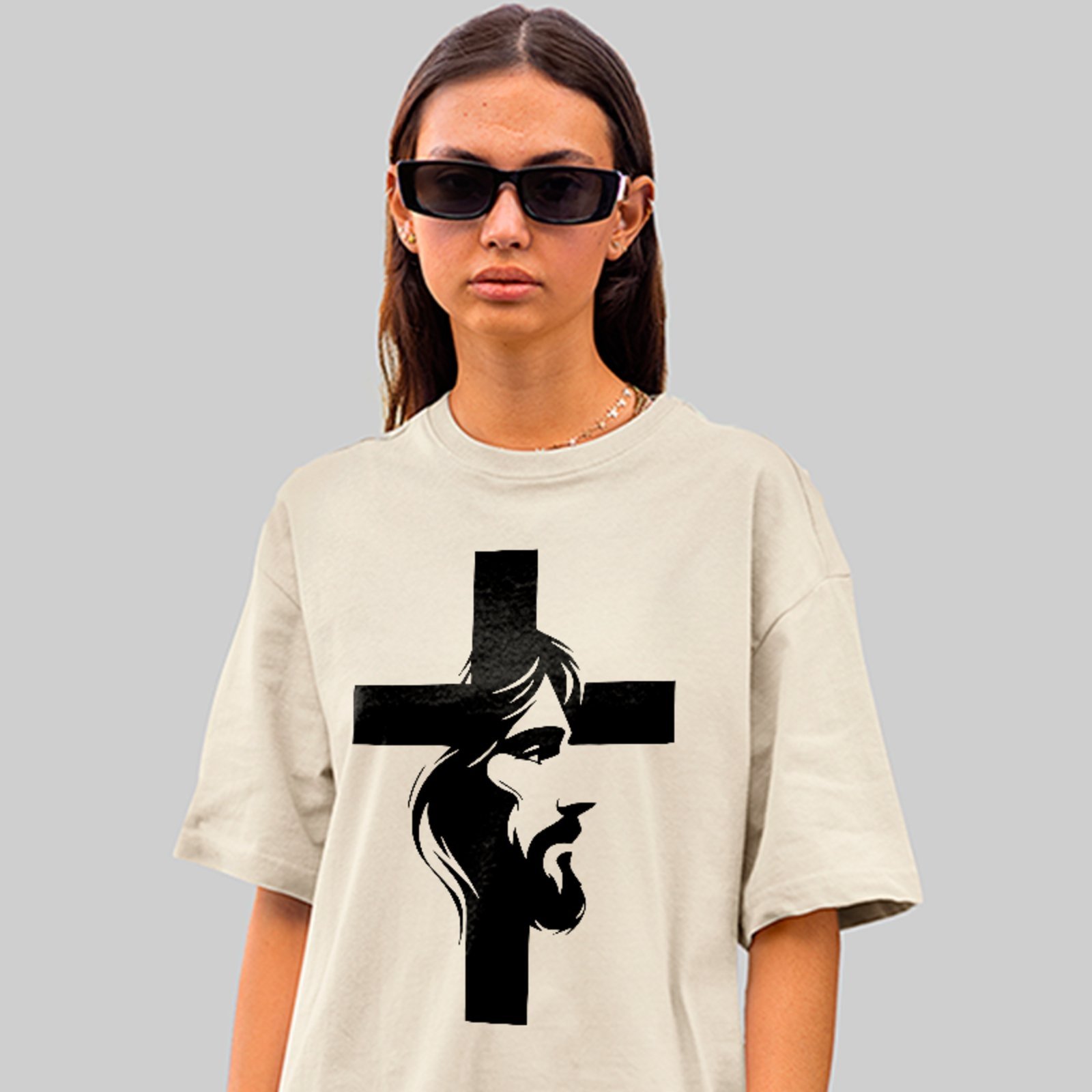 Camiseta Oversized Jesus Cruz Fé Faith Street Style Unissex Off White