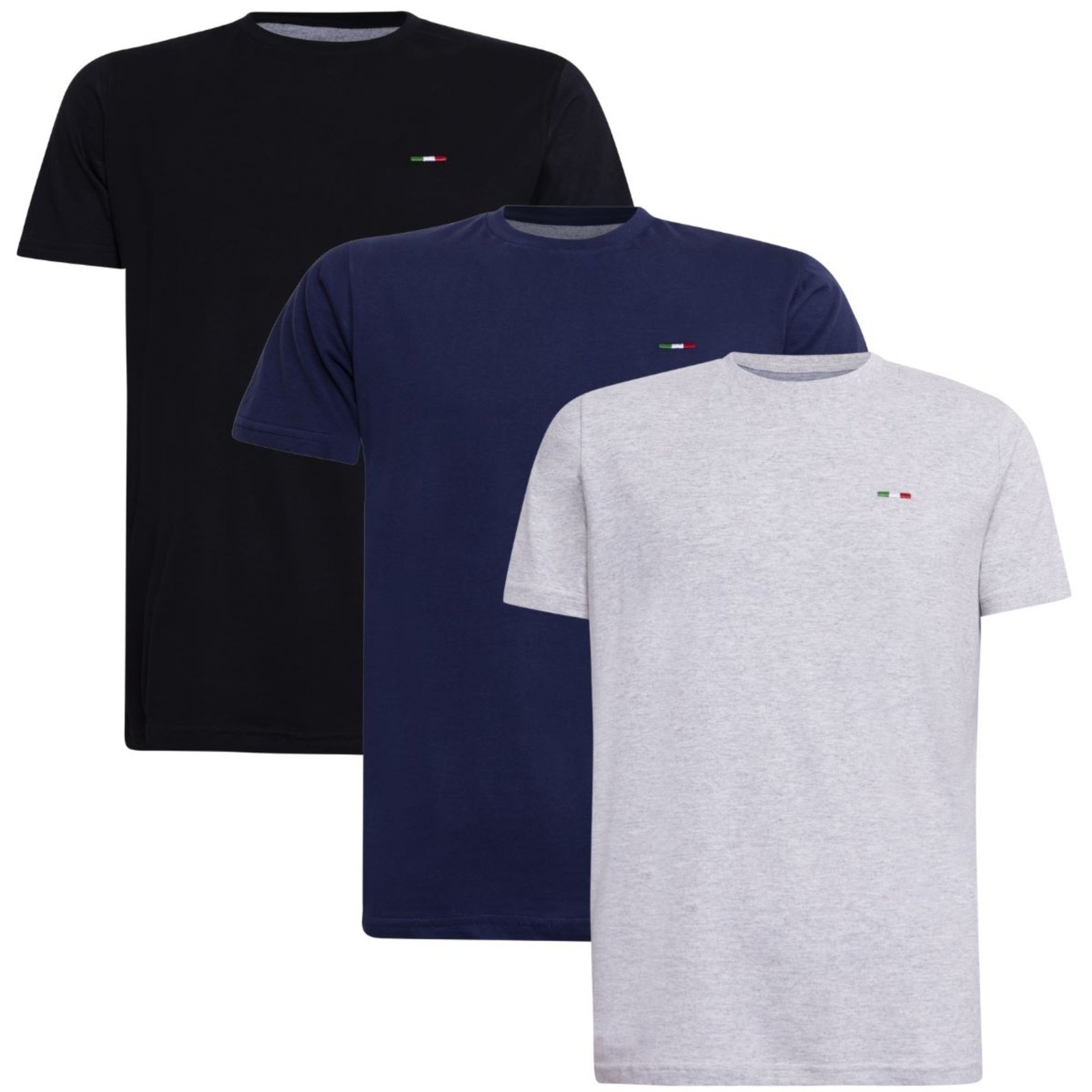 Kit 3 Peças Camisetas Básicas Masculina Industrie em Algodão Premium no Estilo Tommy Bordado Itália Preto Marinho Branco