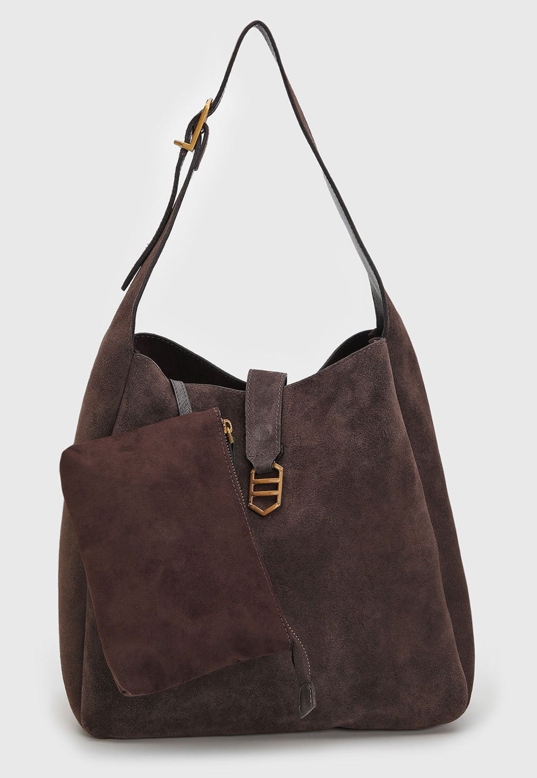 Bolsa Feminina com Necessaire Arezzo Textura Suede Marrom