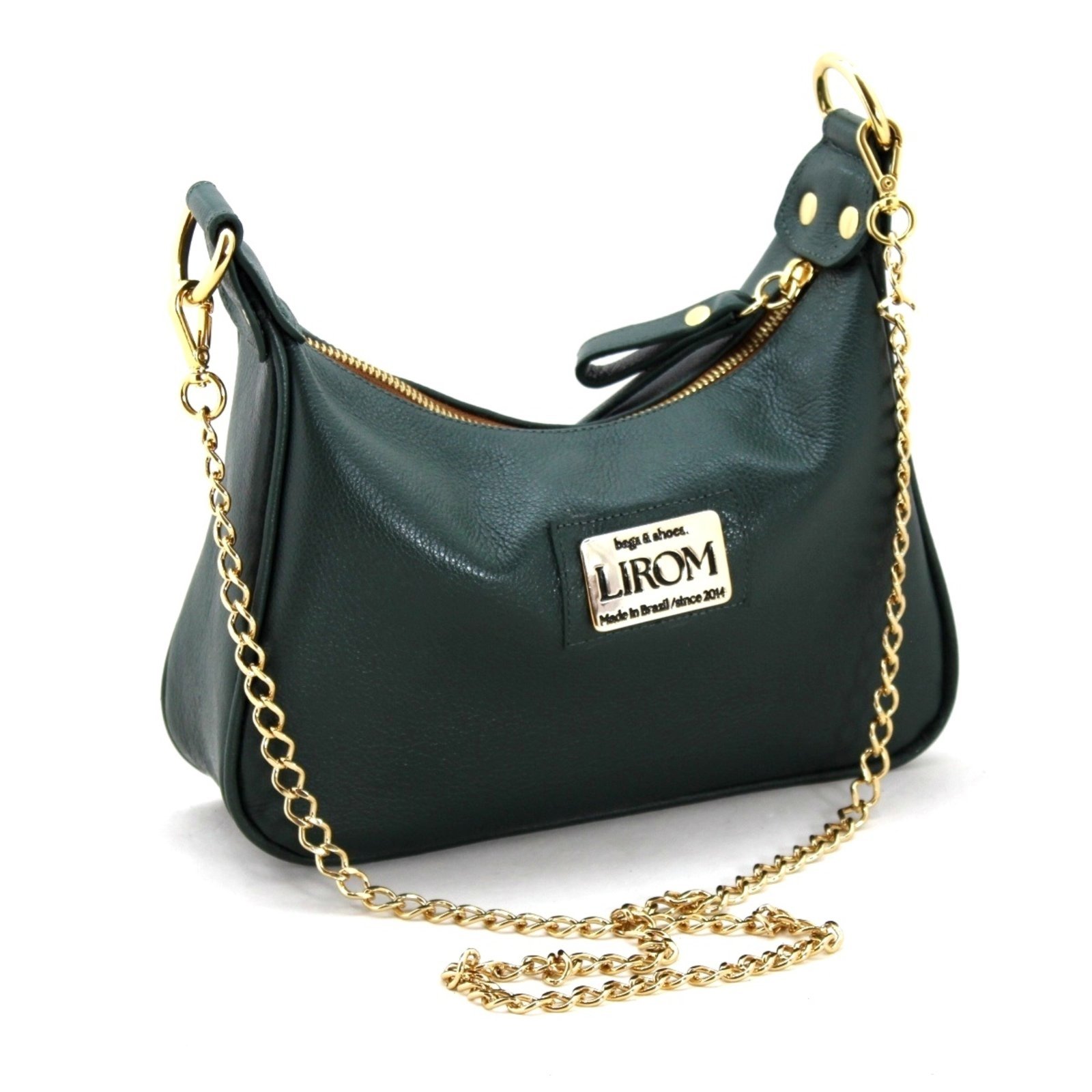 Bolsa Pequena Em Couro Marca Lirom Alça Transversal Corrente Dourada Luxo