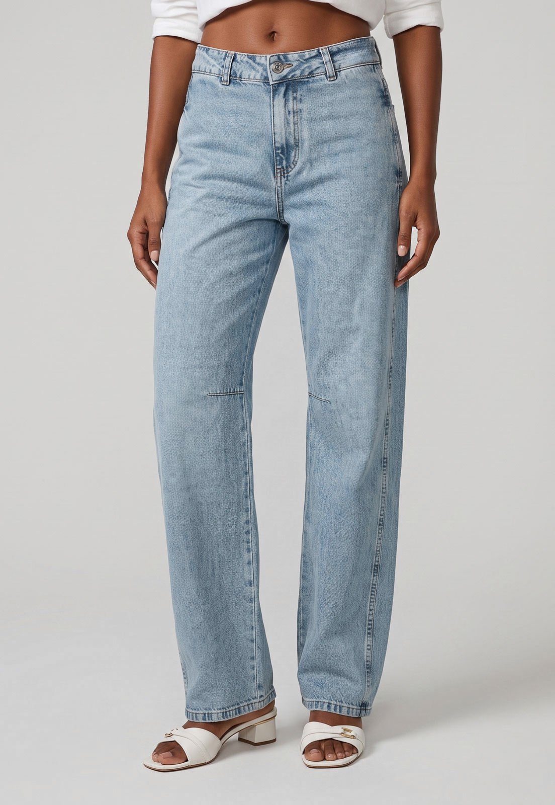 Calça Jeans Feminina Sawary Barrel Azul Claro