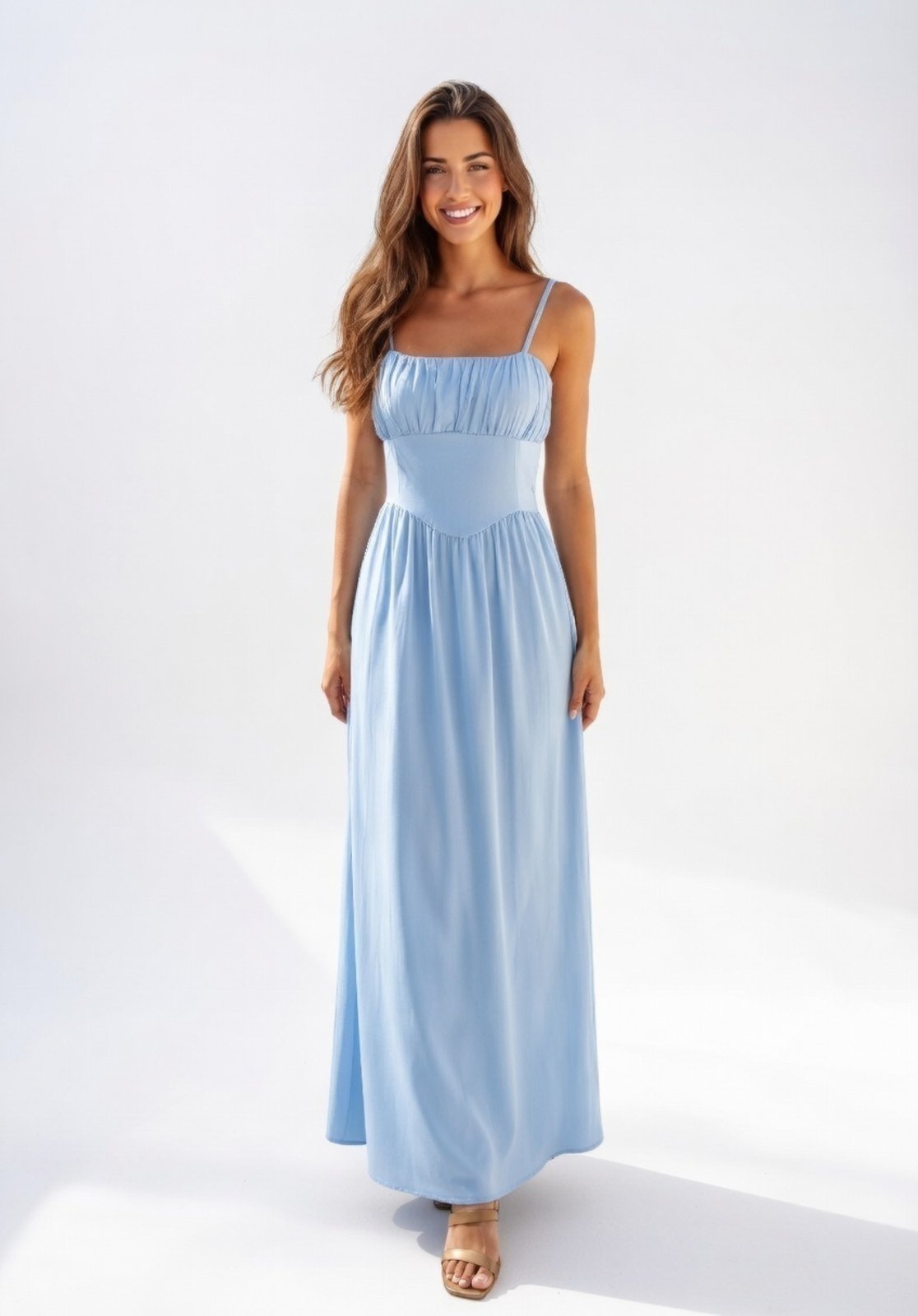 Vestido Longo D Bell Outlet Fashion Corpete Azul