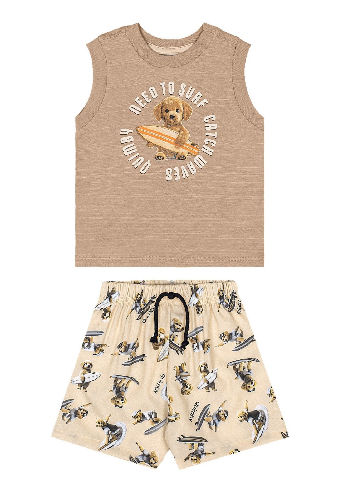 Infantil - Conjunto Surf Dog Regata Bermuda Quimby Marrom