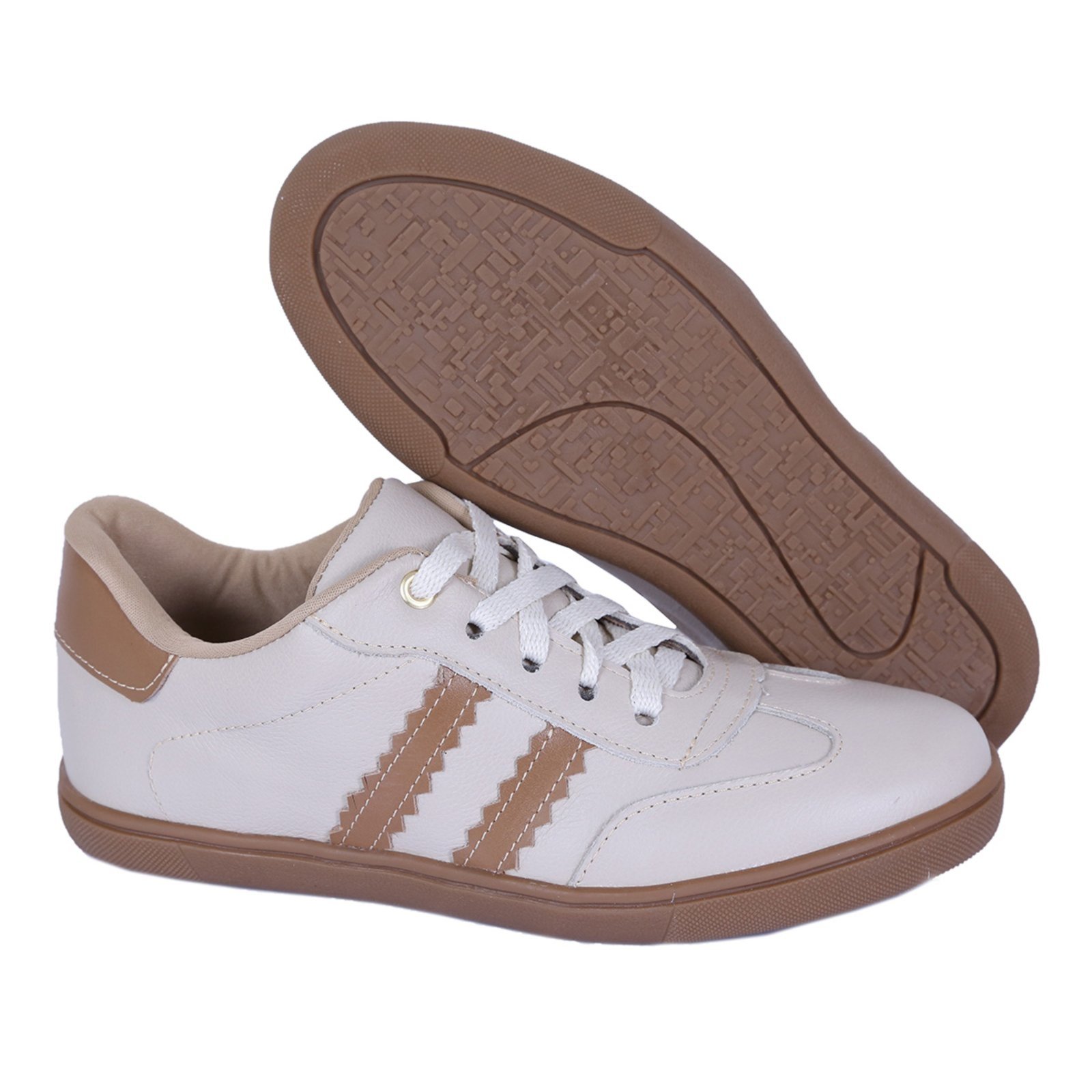 Tênis Feminino em Couro Casual Retrô Estiloso Off White