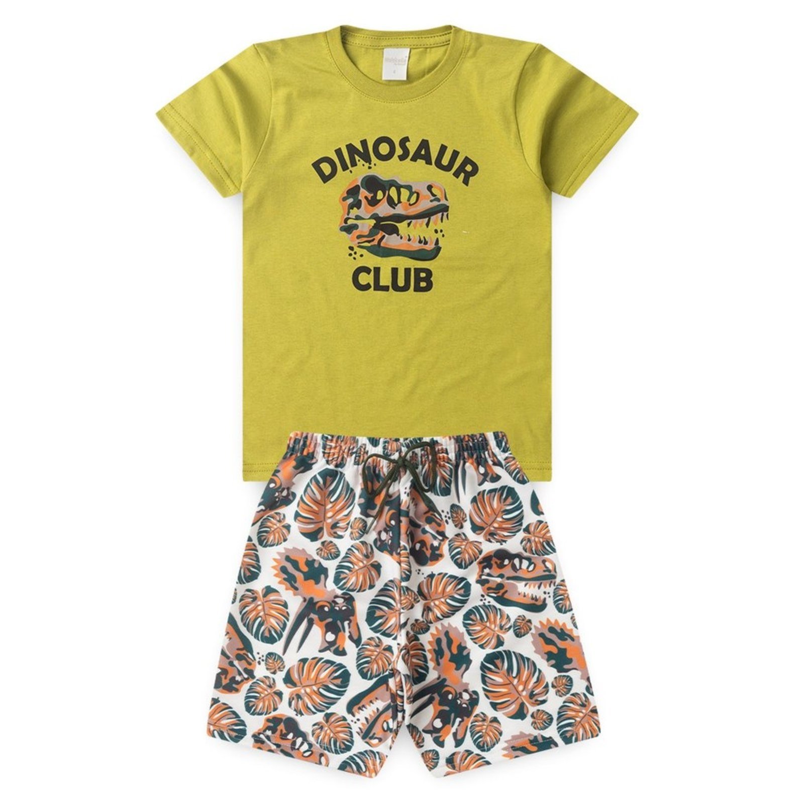 Vista 3 Infantil - Conjunto Verão Menino Camiseta e Bermuda Com Cadarço Clube do Dino Molekada amarelo Molekada amarelo