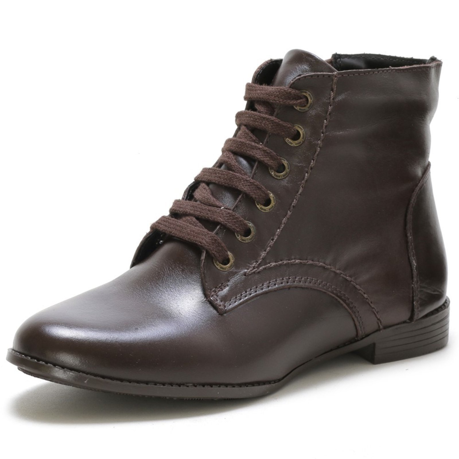 Bota Cano Curto Feminina em Couro Café Kuento Shoes