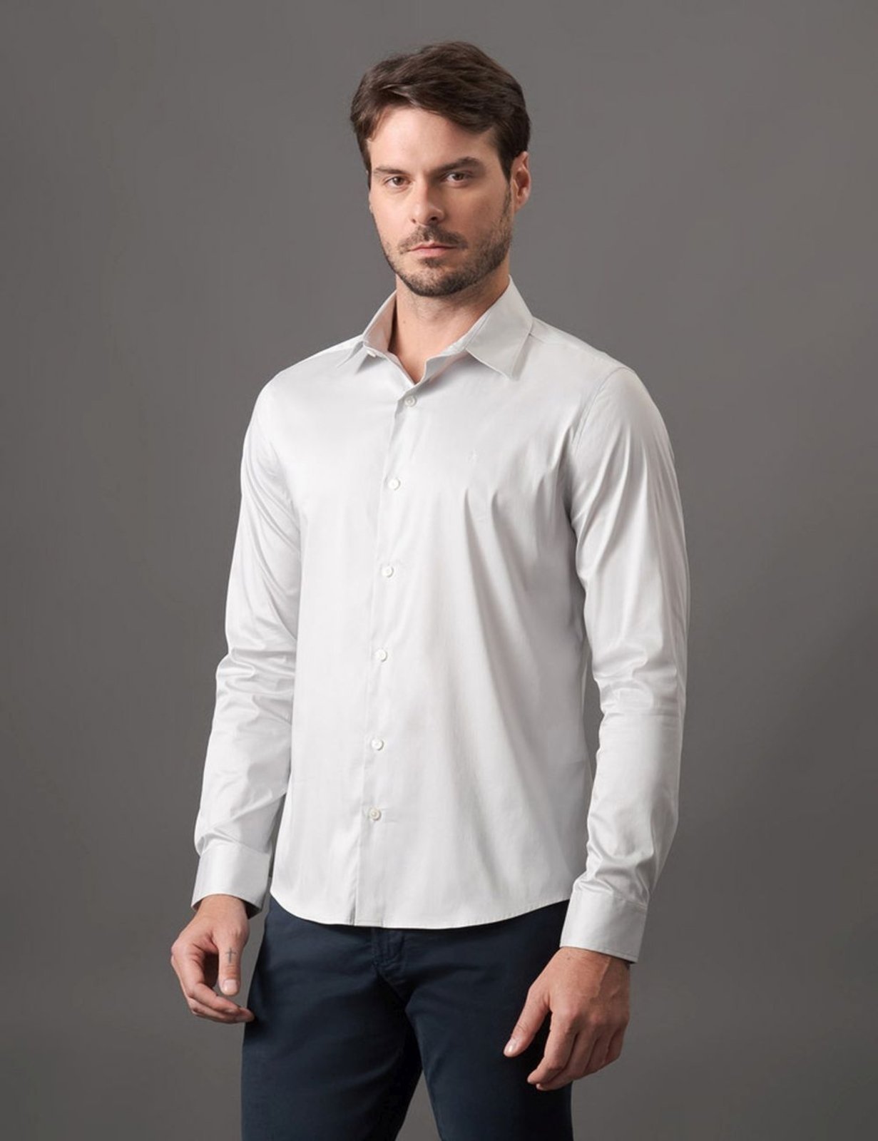 Vista 2 Camisa Masculina Manga Longa Slim Básica Claro Calvin Klein Jeans azul Calvin Klein Jeans azul
