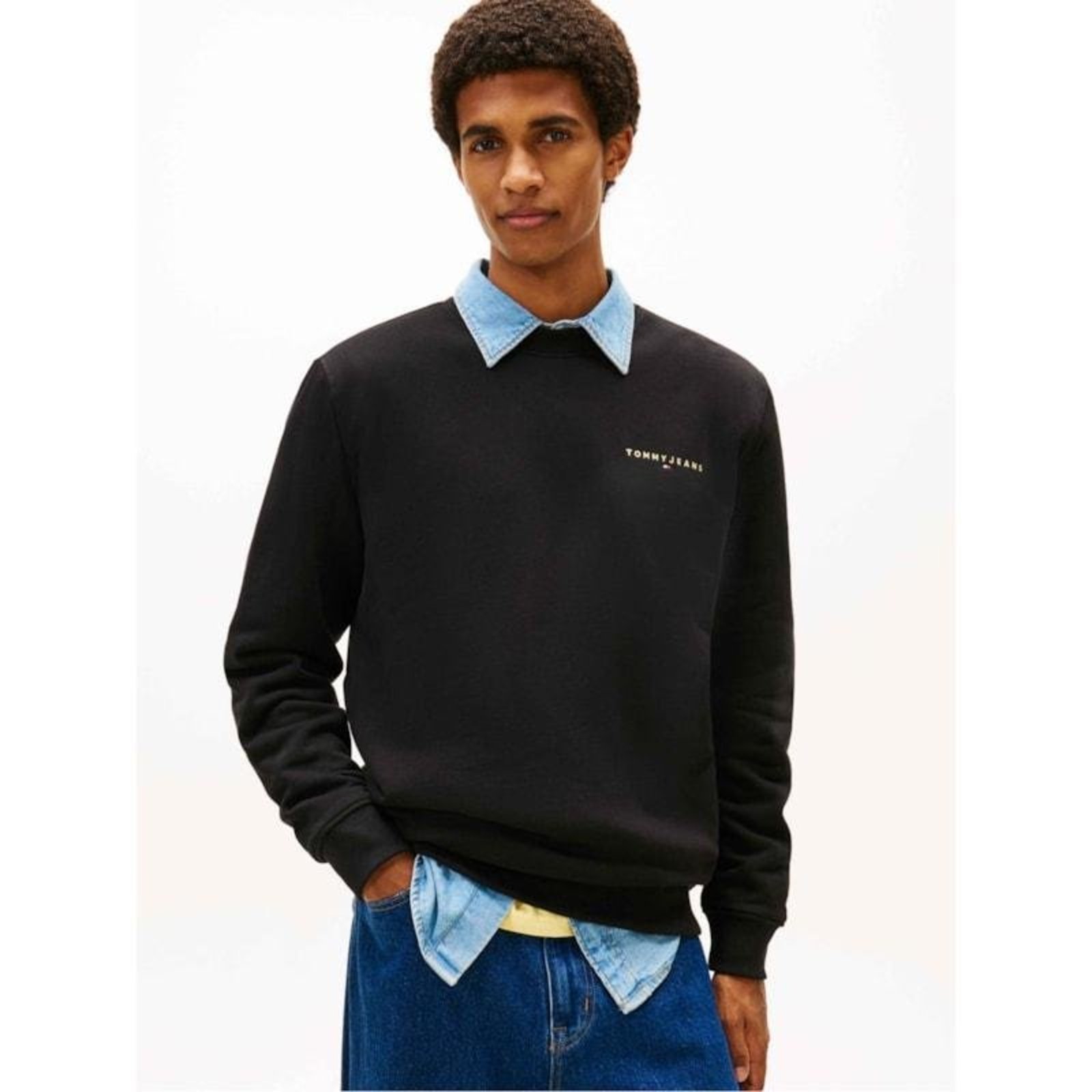Moletom Tommy Jeans Regular com Logo Escrito Bordado Preto
