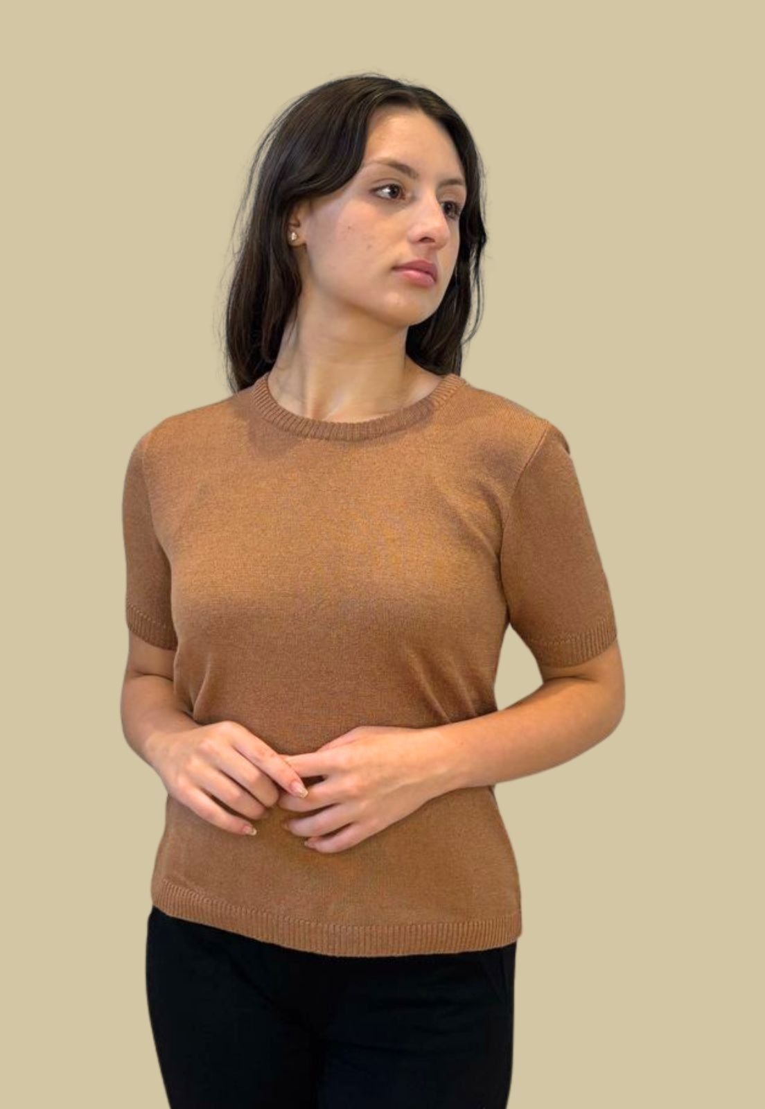 Blusa Básica Tomasini Tricot Manga Curta Caramelo