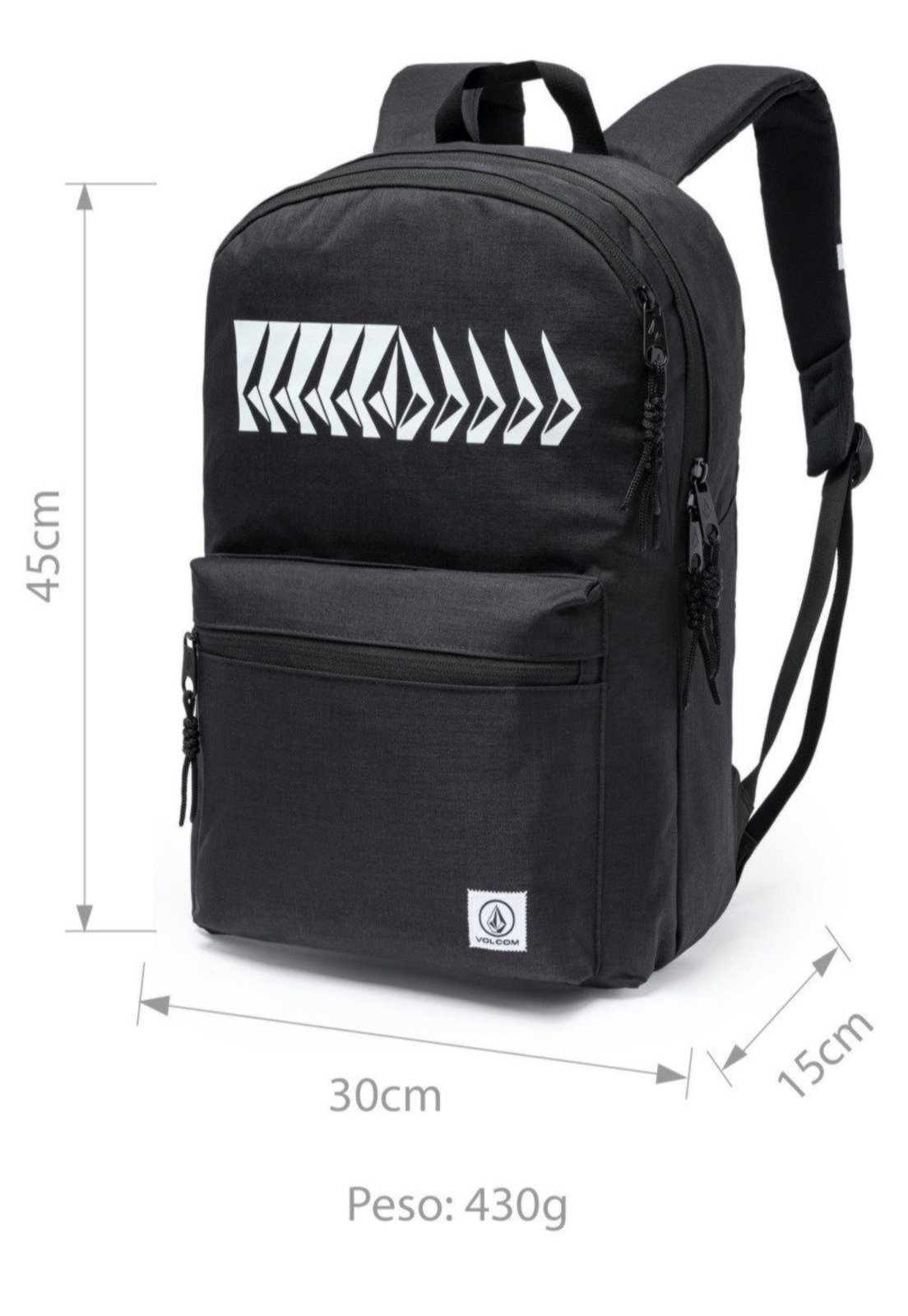Vista 3 Mochila Casual Volcom Bolsa Espaçosa Masculina Resistente preto Volcom preto