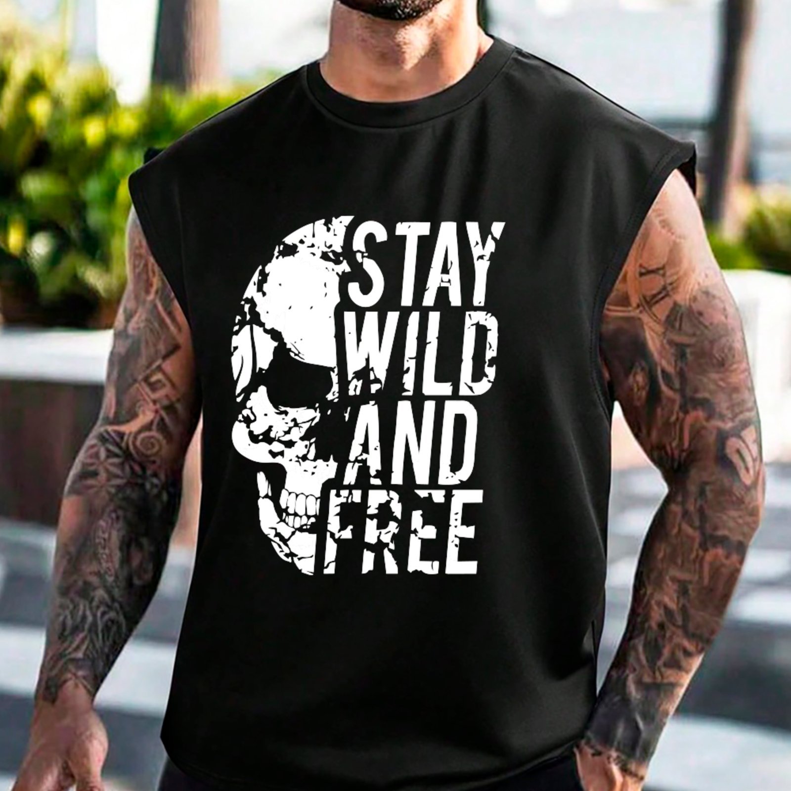 Camiseta Regata Machão Ousy Stay Wild And Free Oversized Masculina Preto