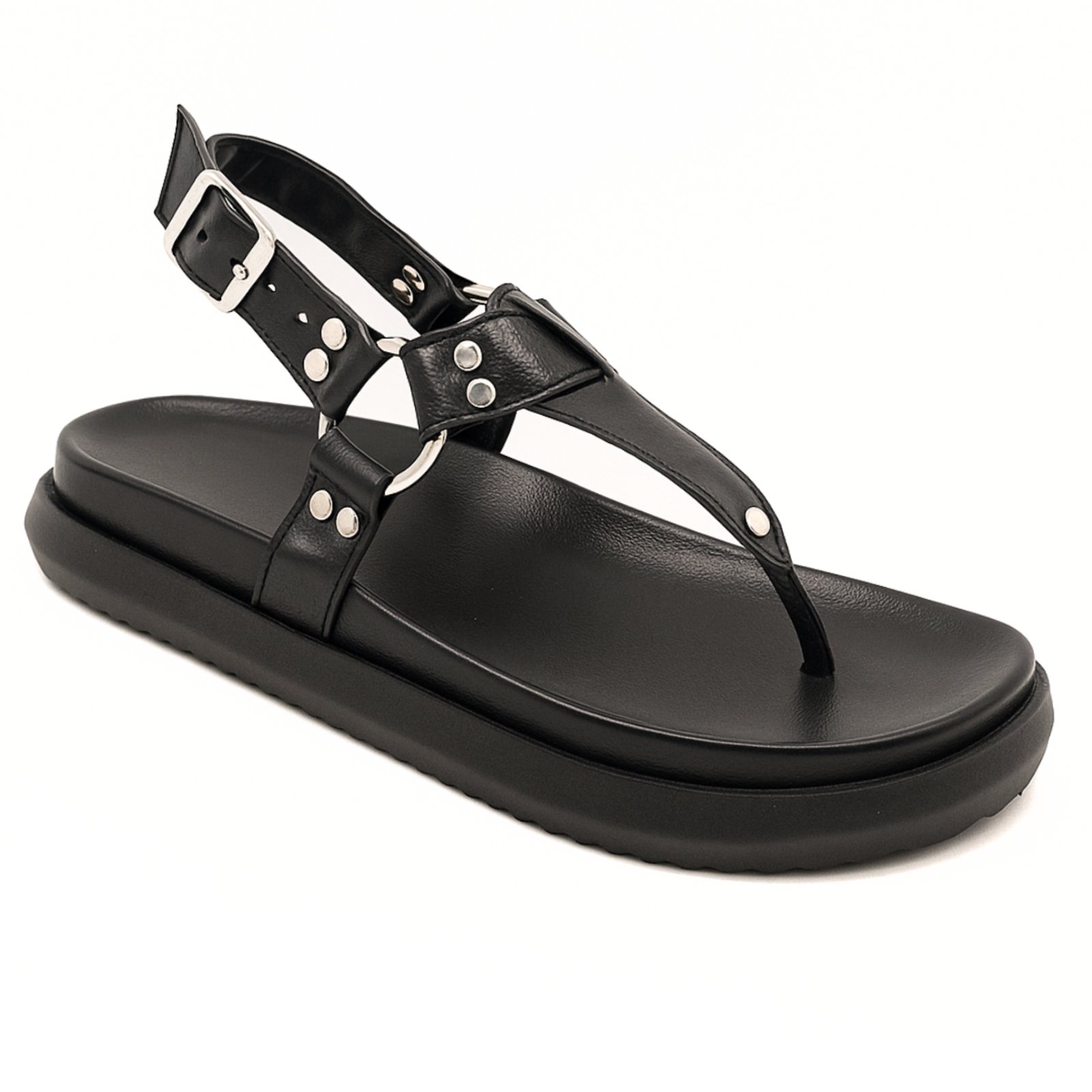Sandália Flatform Rasteira Feminina Dedo Argolas Fashion Chic Preto 005