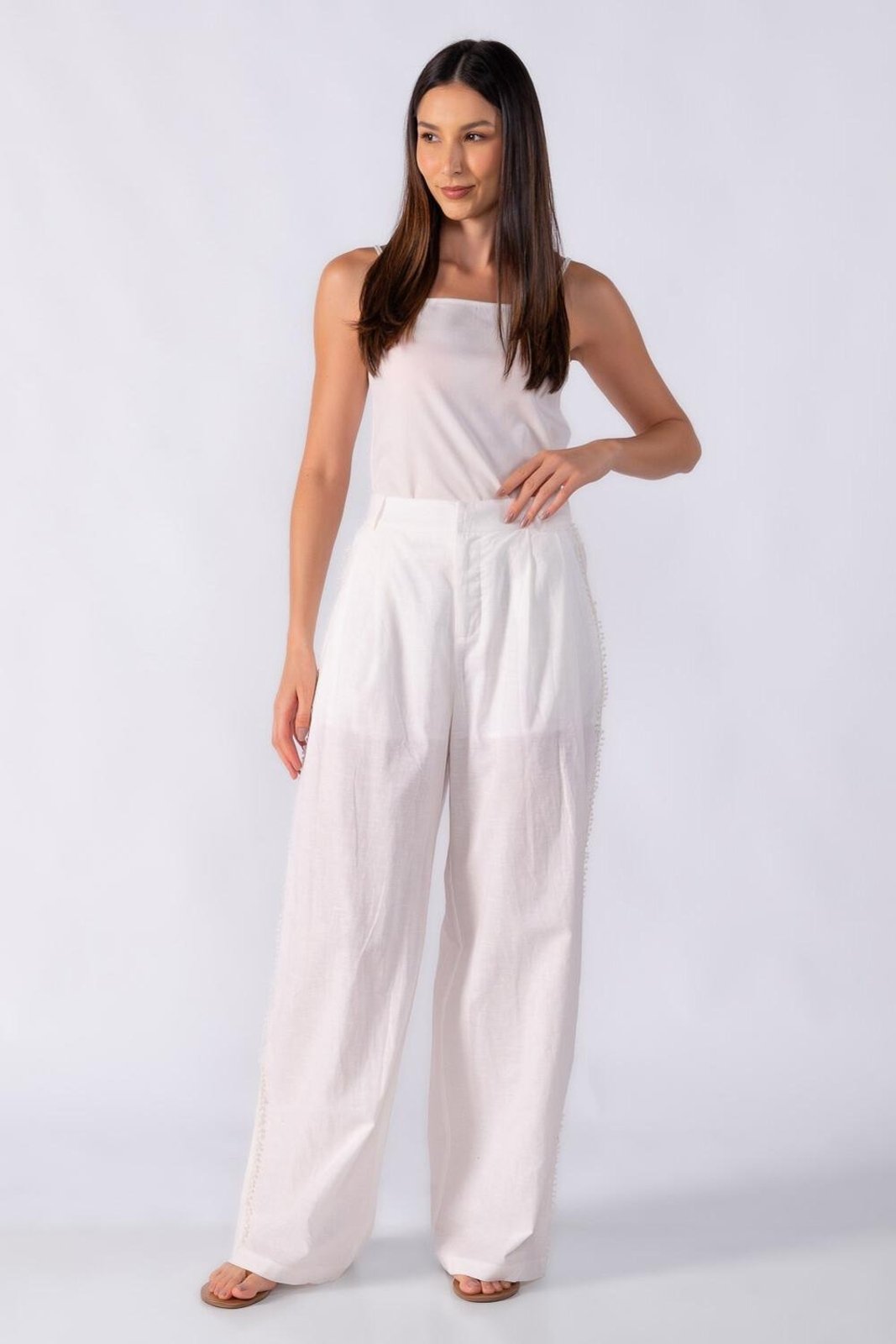 Calça com aplicações laterais Branco