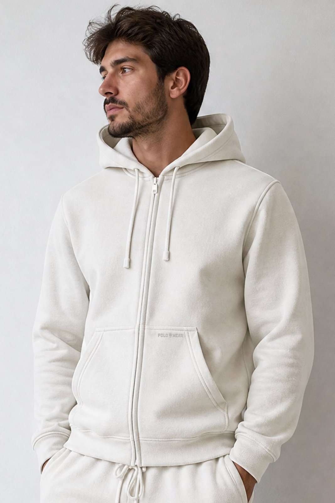 Jaqueta Moletom Masculina Com Zíper e Capuz Polo Wear Off White