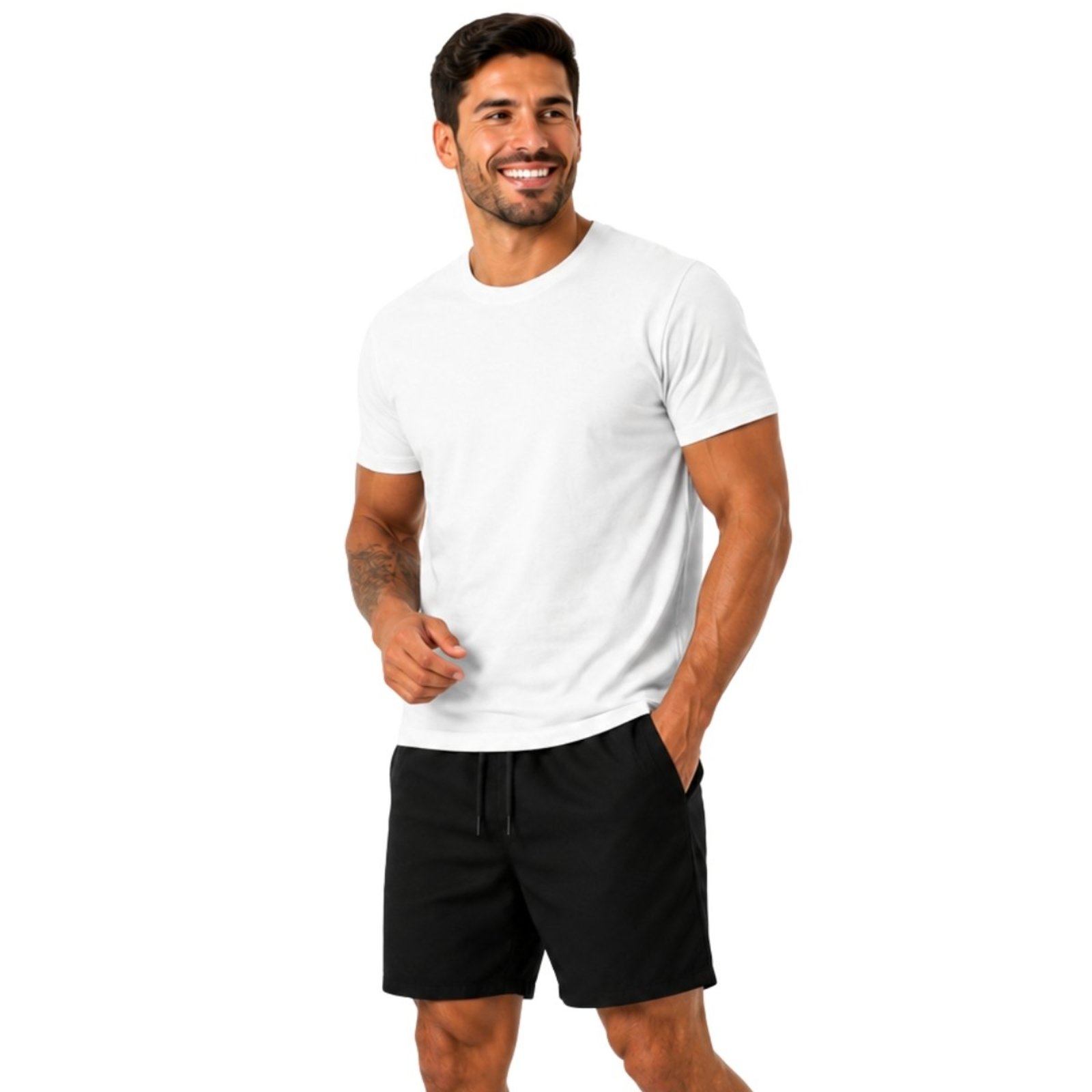 Conjunto Masculino Camiseta Lisa Algodão e Short Tactel Leve