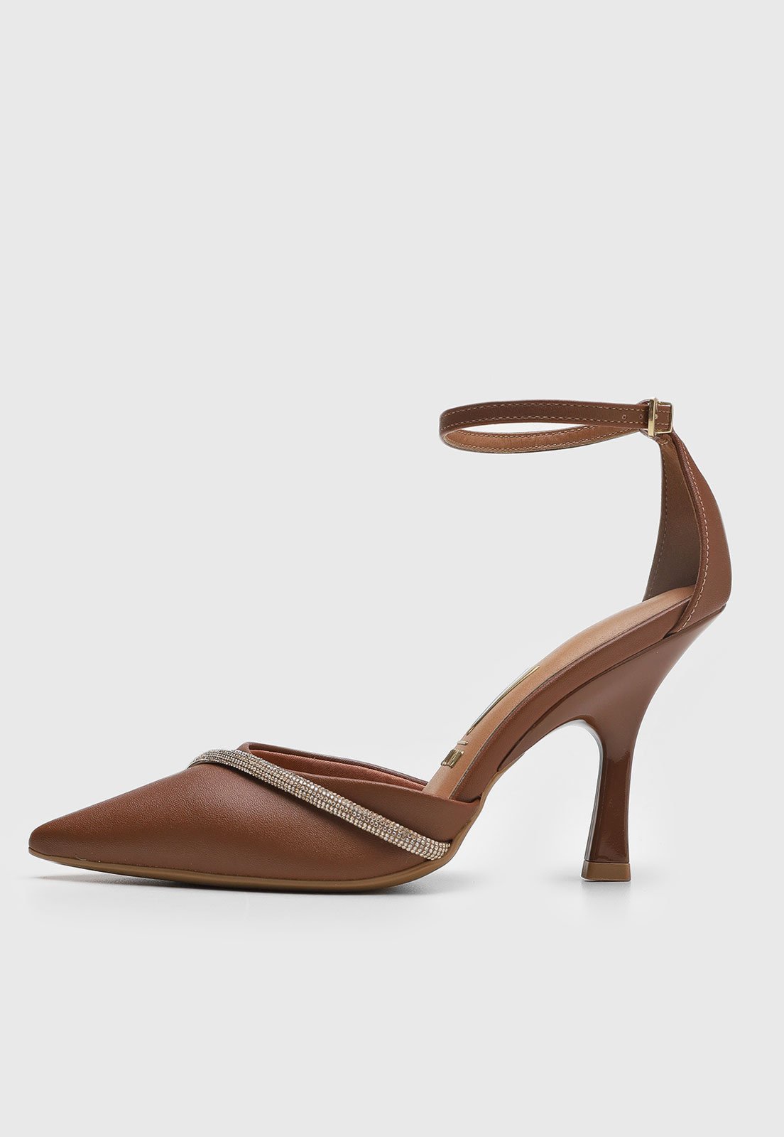 Scarpin Feminino Vizzano Bico Fino Pedraria Marrom