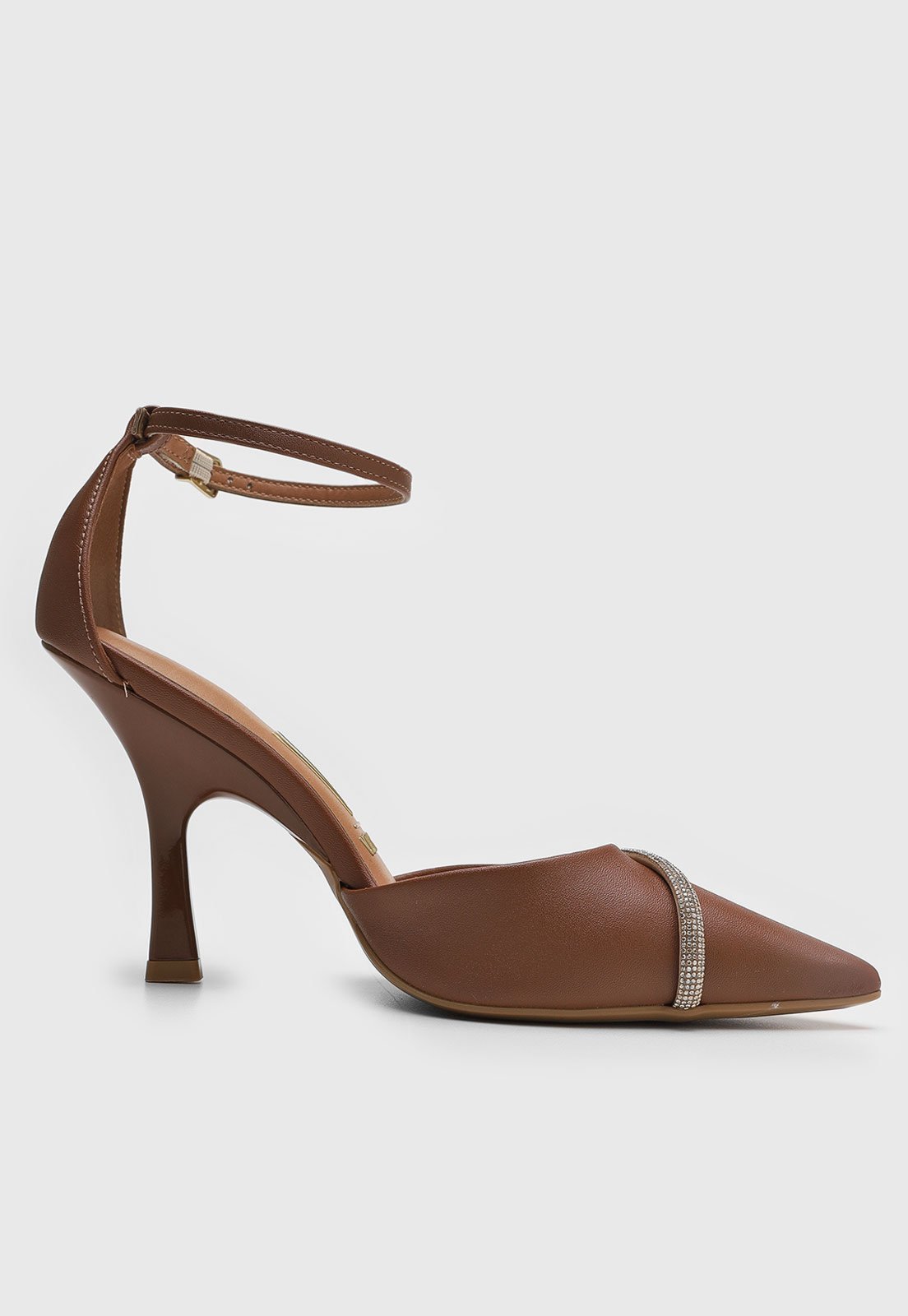 Vista 3 Scarpin Feminino Vizzano Bico Fino Pedraria marrom VIZZANO marrom