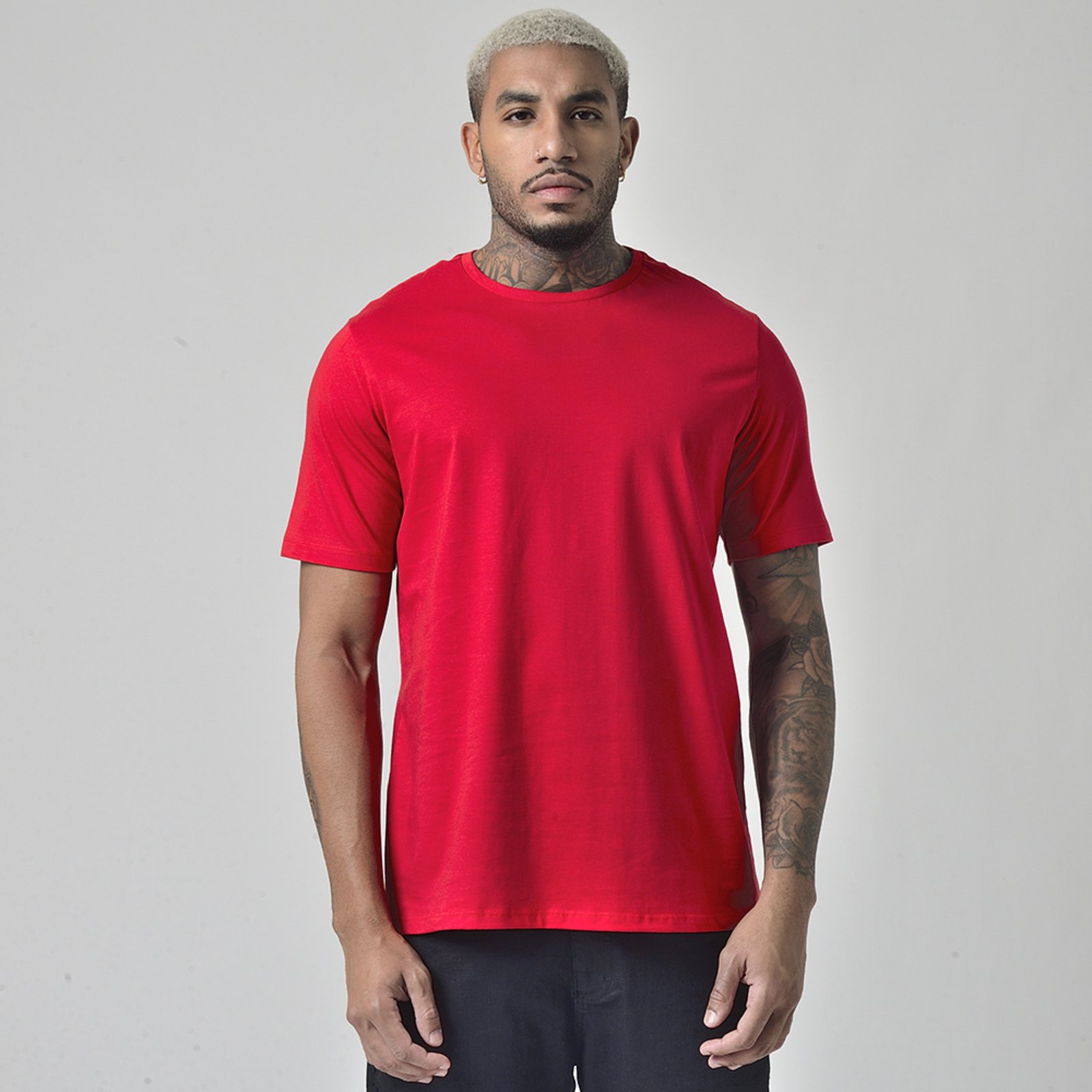Camiseta Masculina Básica Manga Curta Gola Redonda Vermelho Empório Alex