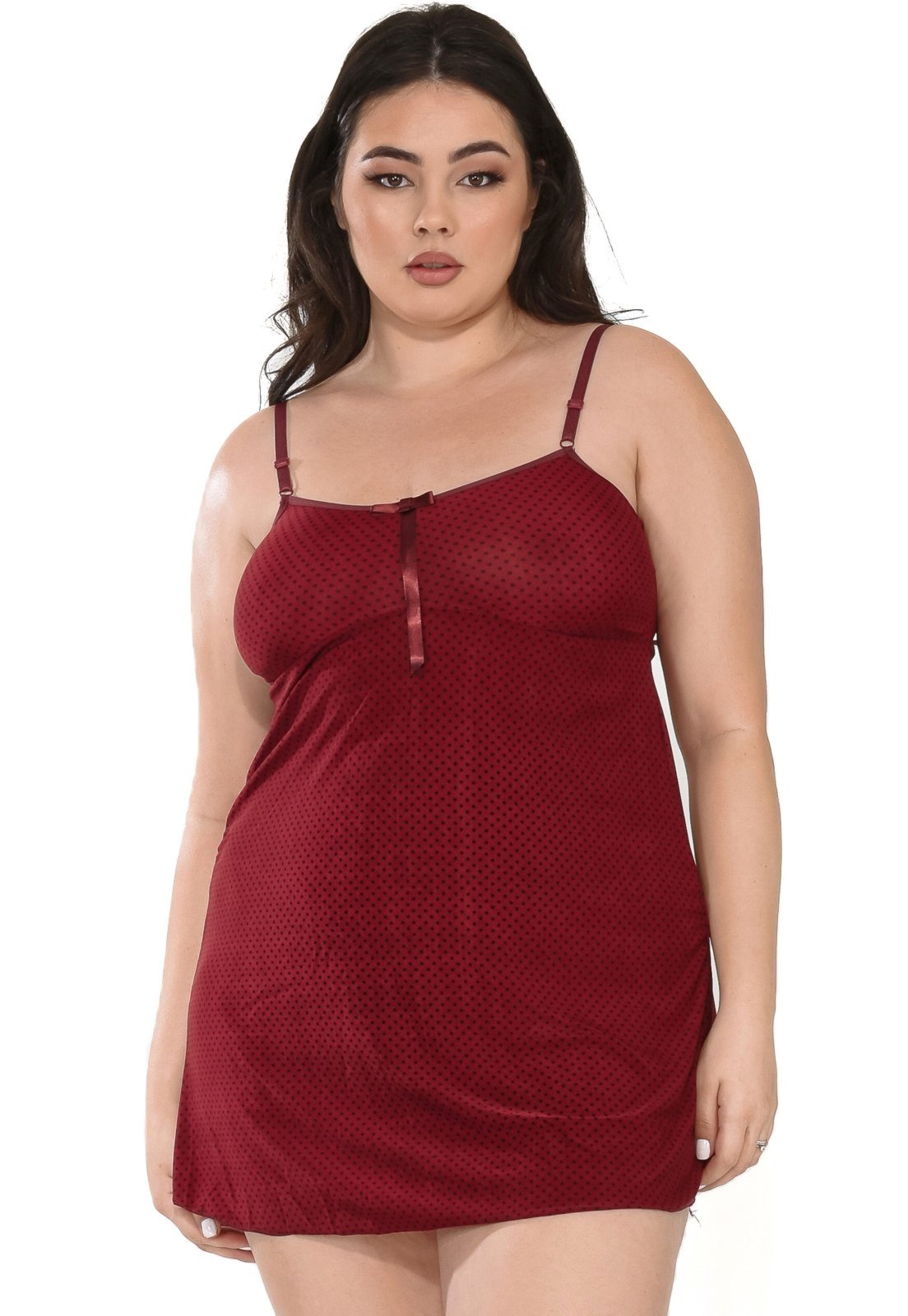Camisola Bravaa Store Reforçado Plus Size Renda Curta Sexy Alcinha Liganete Estampada 239 Vinho