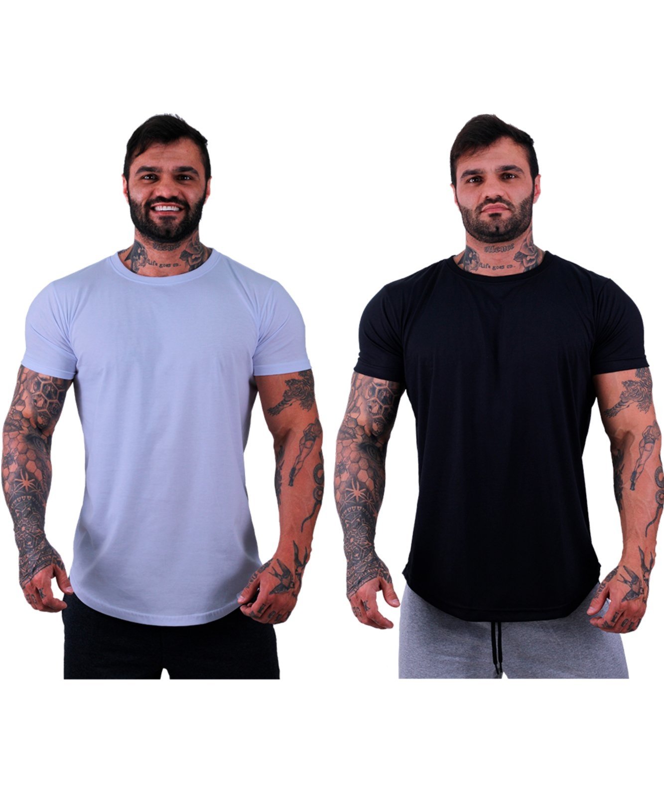 Kit 2 Camiseta Longline Masculina MXD Conceito para Academia e Casual Slim Preto e Branco